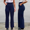 Side and front view of the Reed high waisted pant with pockets on Miik model Meron (size XS, 5'3".