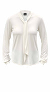 An off figure image of Miik's Rhoda tie neck blouse in natural 