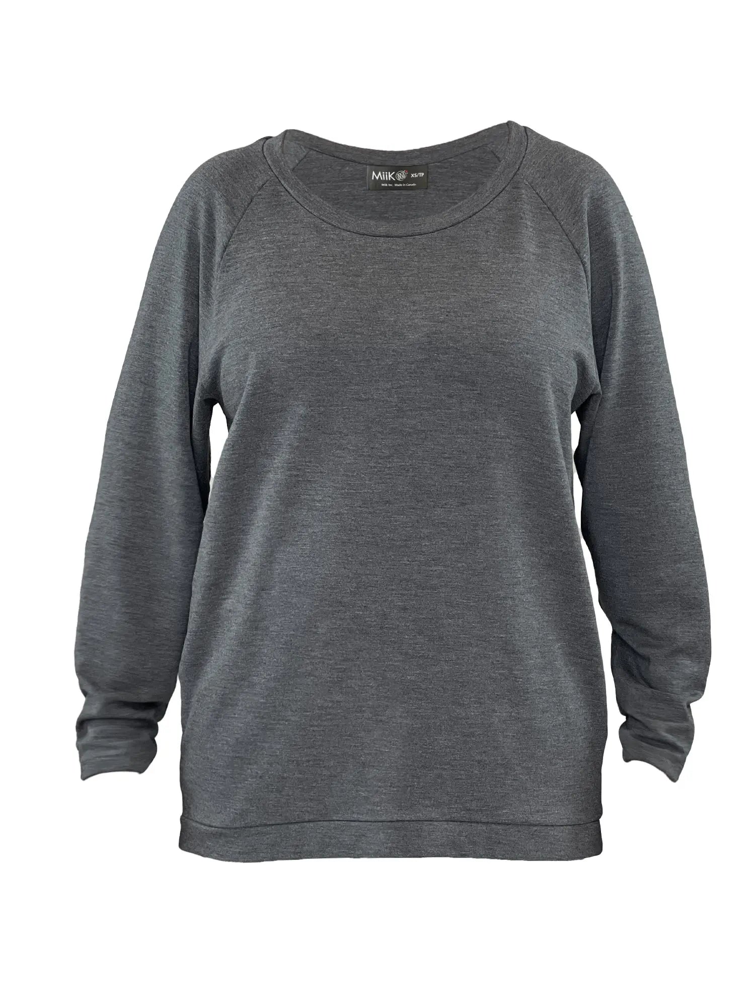 Ria crewneck lightweight fleece sweatshirt Sustainable women s clothing made in Canada Miik mist melange large