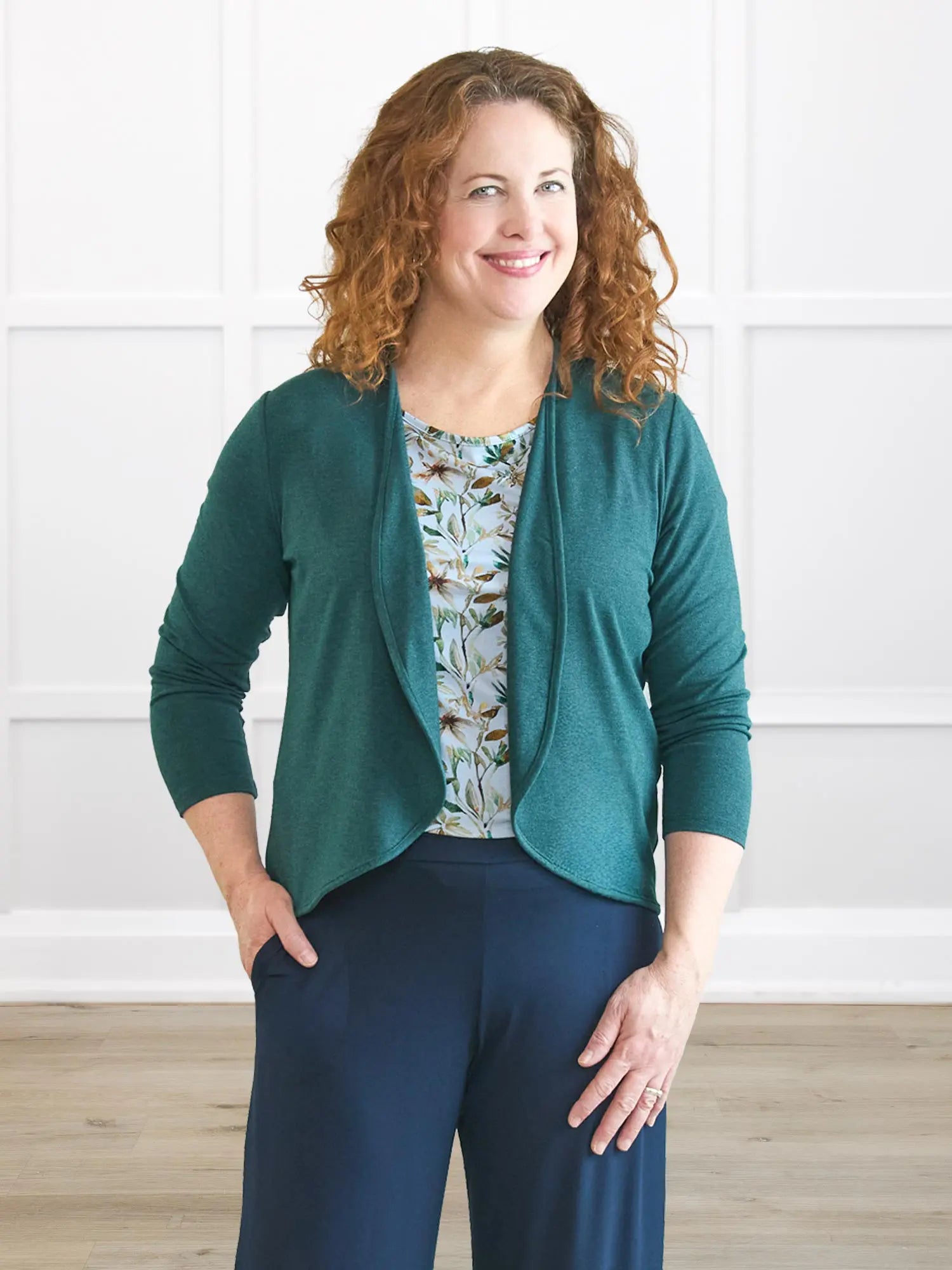 Rio reversible neckline dolman tee in Forest veil on model Melanie, size M @Melanie-M 