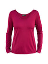 An off-figure image of the Shannon long sleeve tee for women in bordeaux red.