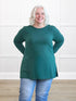 Teona long sleeve relaxed top for women in Ivy melange on model Colleen, size XXL @Colleen-XXL 