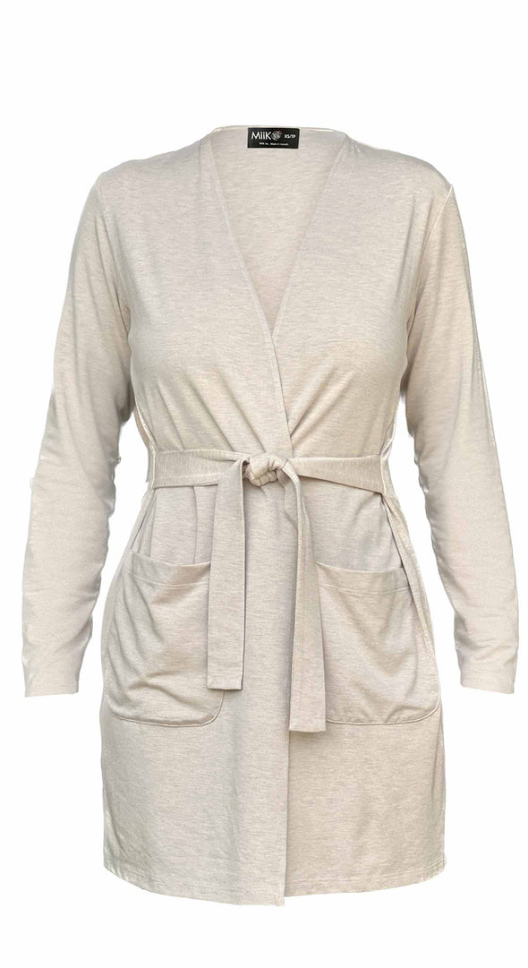 An off figure image of Miik's Vula belted cardigan with pockets