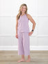 Adhara striped pj capri pant for women in Lilac stripe on model Rae, size XS @Rae-XS 