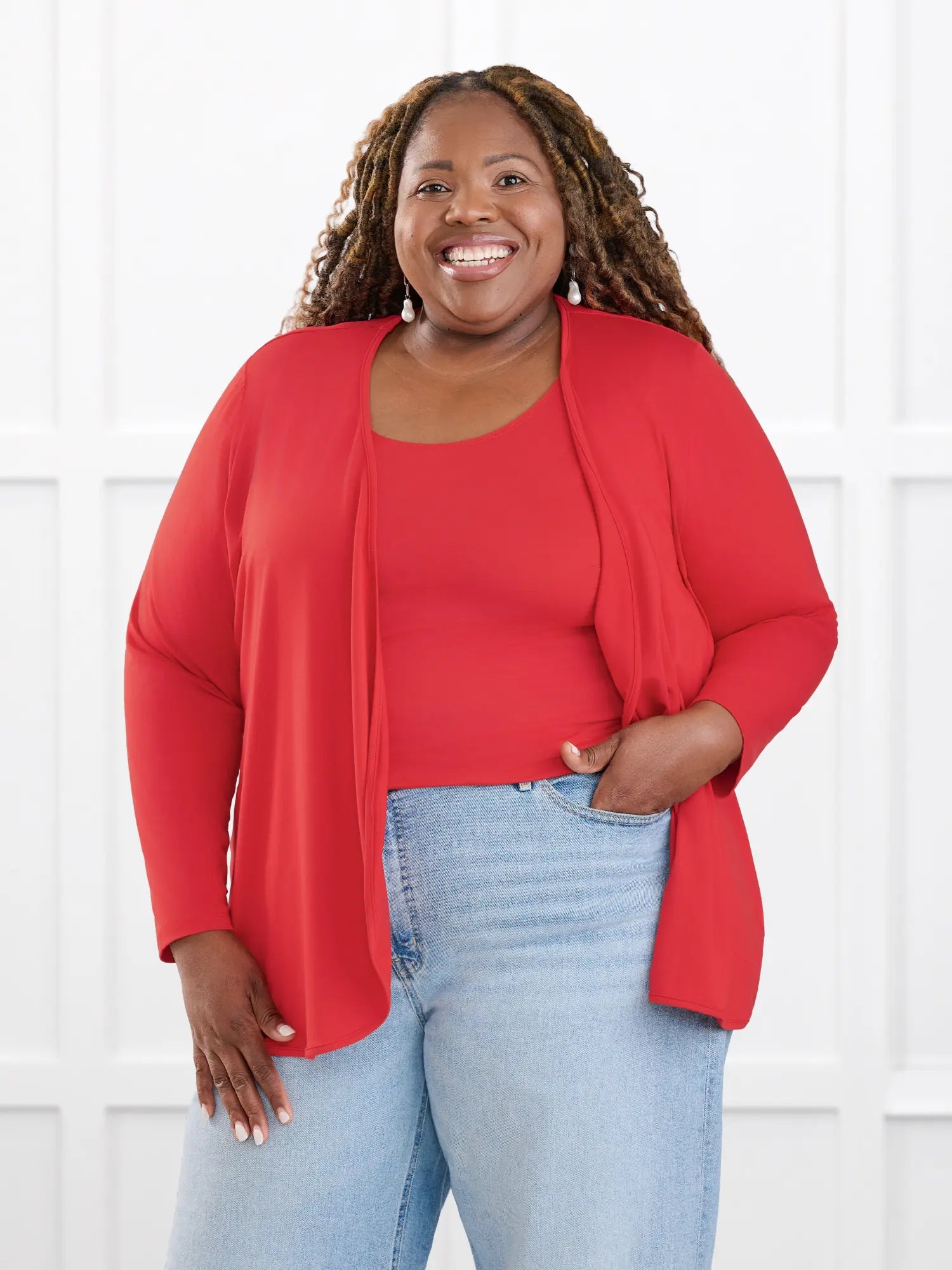 Alanis relaxed tank top for women in Chili on model Kimesha, size 2X @Kimesha-2x 