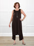 Alaya front slit sleeveless long tunic for women in Dark chocolate on model Donna, size S @Donna-S 