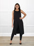Alaya front slit sleeveless long tunic for women in Black on model Meron, size XS @Meron-XS 