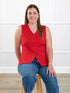 Alba tailored stretchy vest for women in Chili on model Christal, size S @Christal-S 
