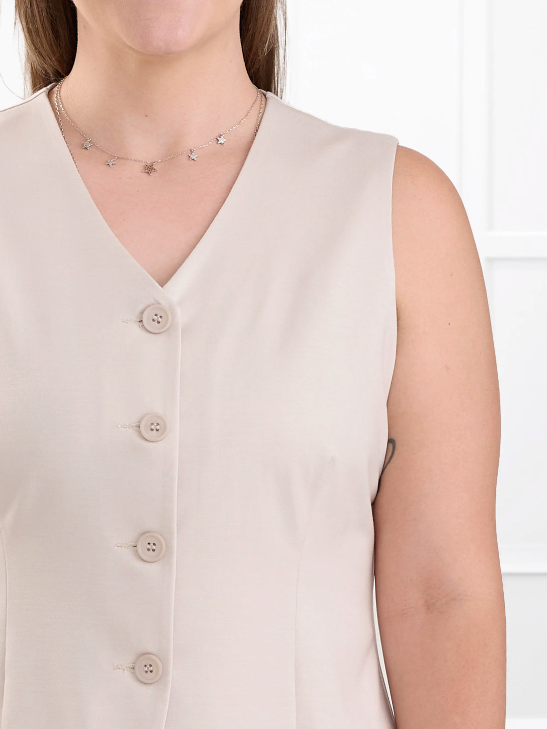 Alba tailored stretchy vest for women in Sandstone 