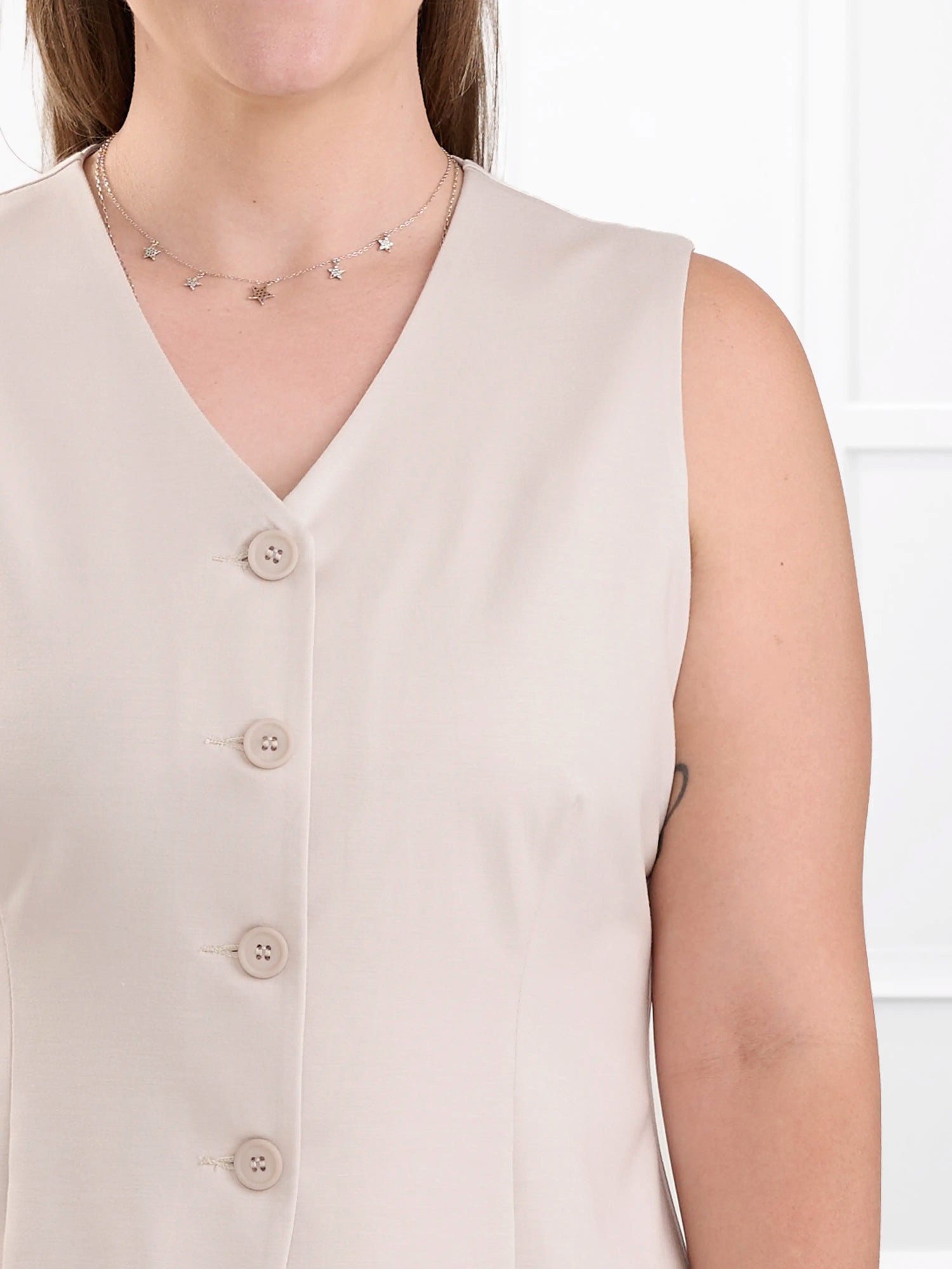 Alba tailored stretchy vest for women in Sandstone 
