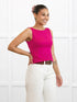 Amina reversible neckline shel bra tank for women in Dragon fruit on model Meron, size XS @Meron-XS 