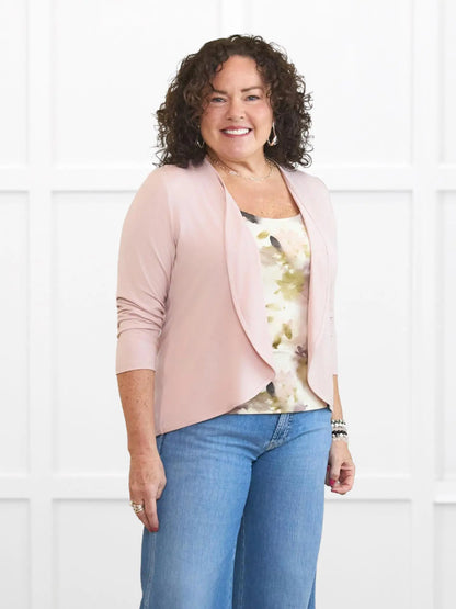 Amina reversible neckline shel bra tank for women in Rosewater on model Kerri, size M @Kerri-M 