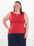 Amina reversible neckline shelf bra tank for women in Chili on model Cristina, size XXL @Cristina-XXL 