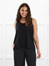 Anjuli flowy scoop neck tank for women in Black on model Meron, size XS @Meron-XS 