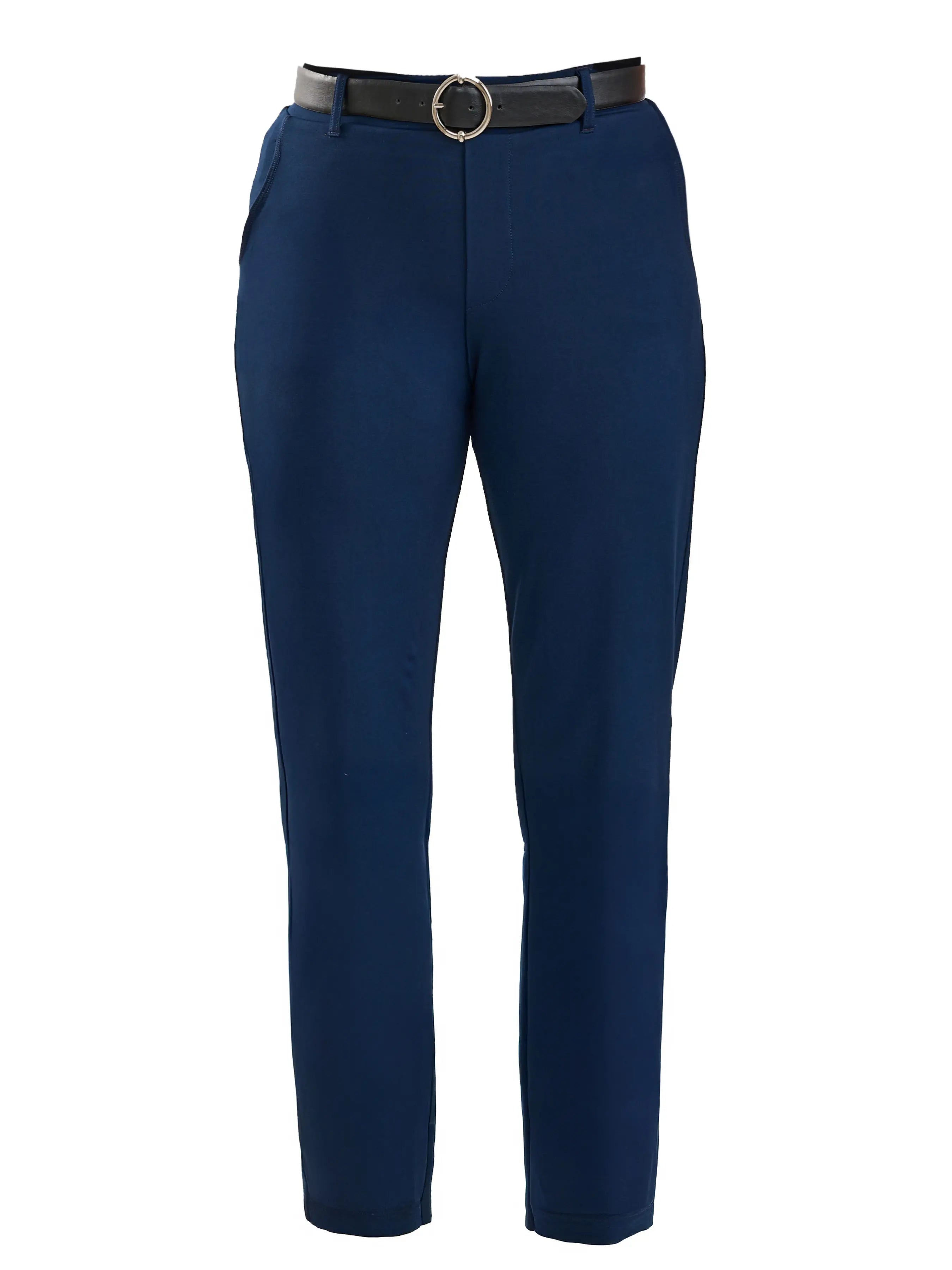Asia mid rise slim pant for women in Navy 