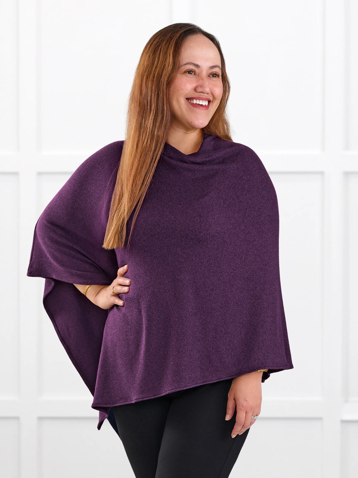 Asli lightweight sweater knit poncho for women in Blackcurrant 