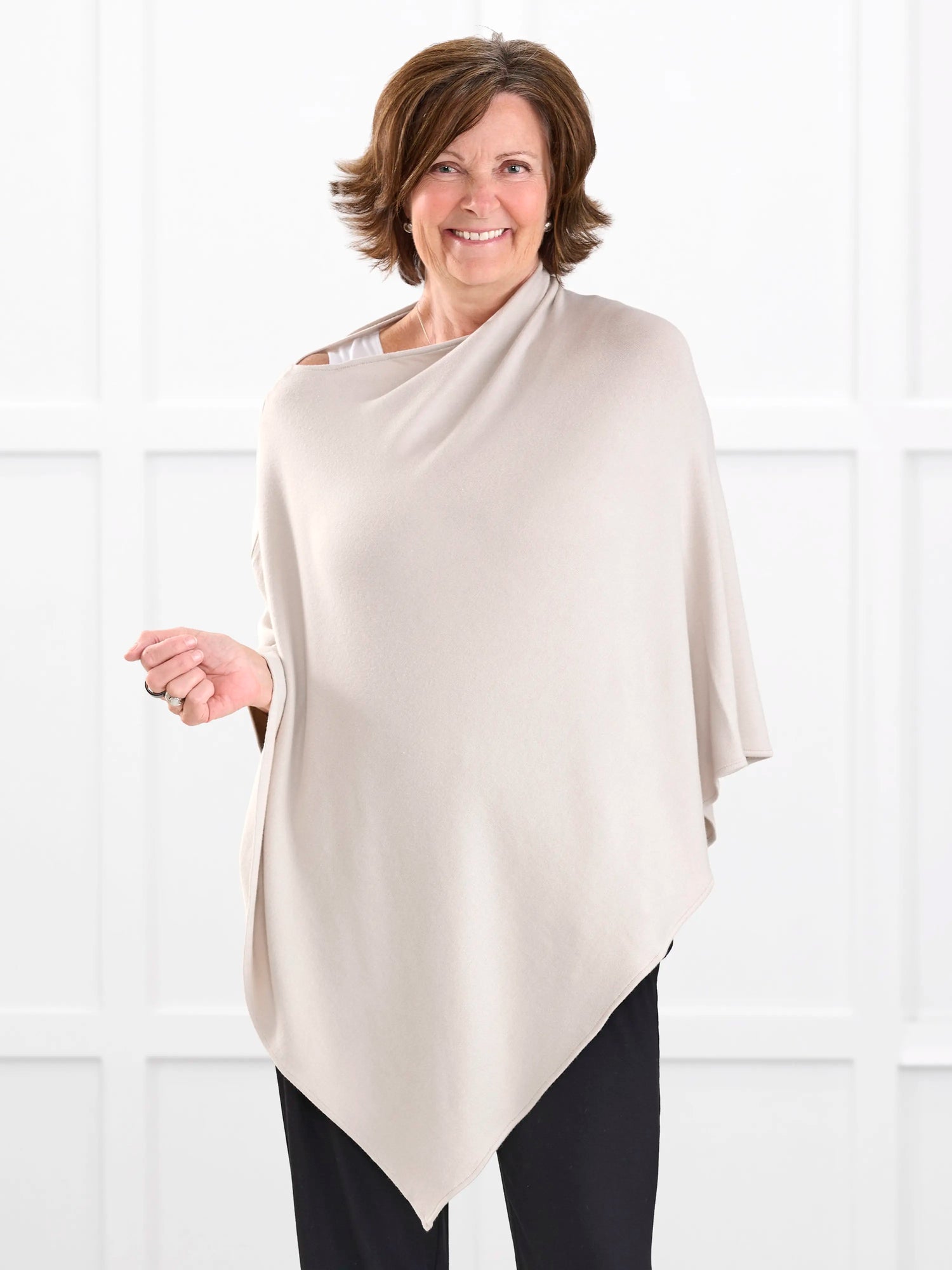 Asli lightweight sweater knit poncho for women in Seashell 