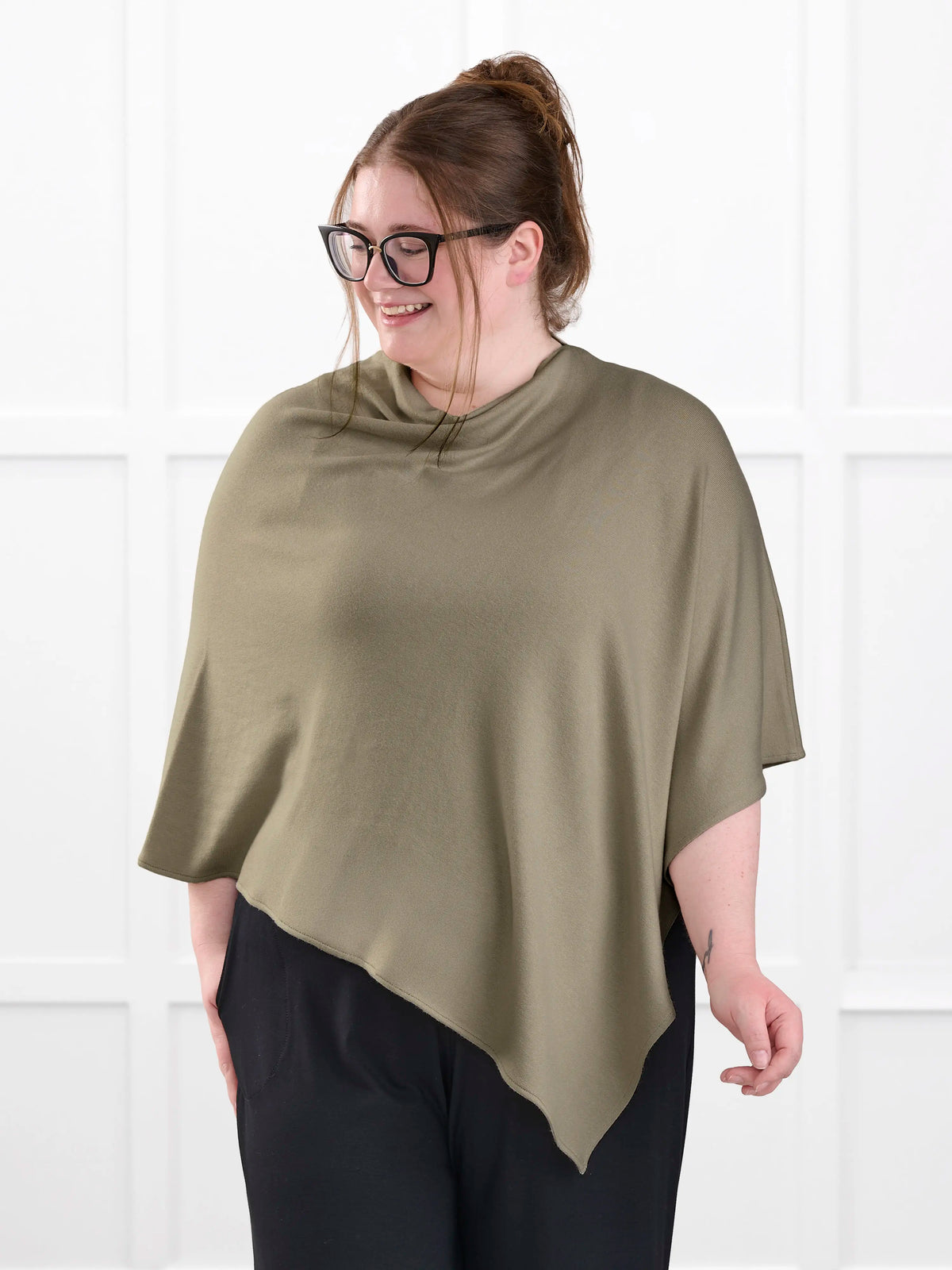 Asli lightweight sweater knit poncho for women in Thyme 