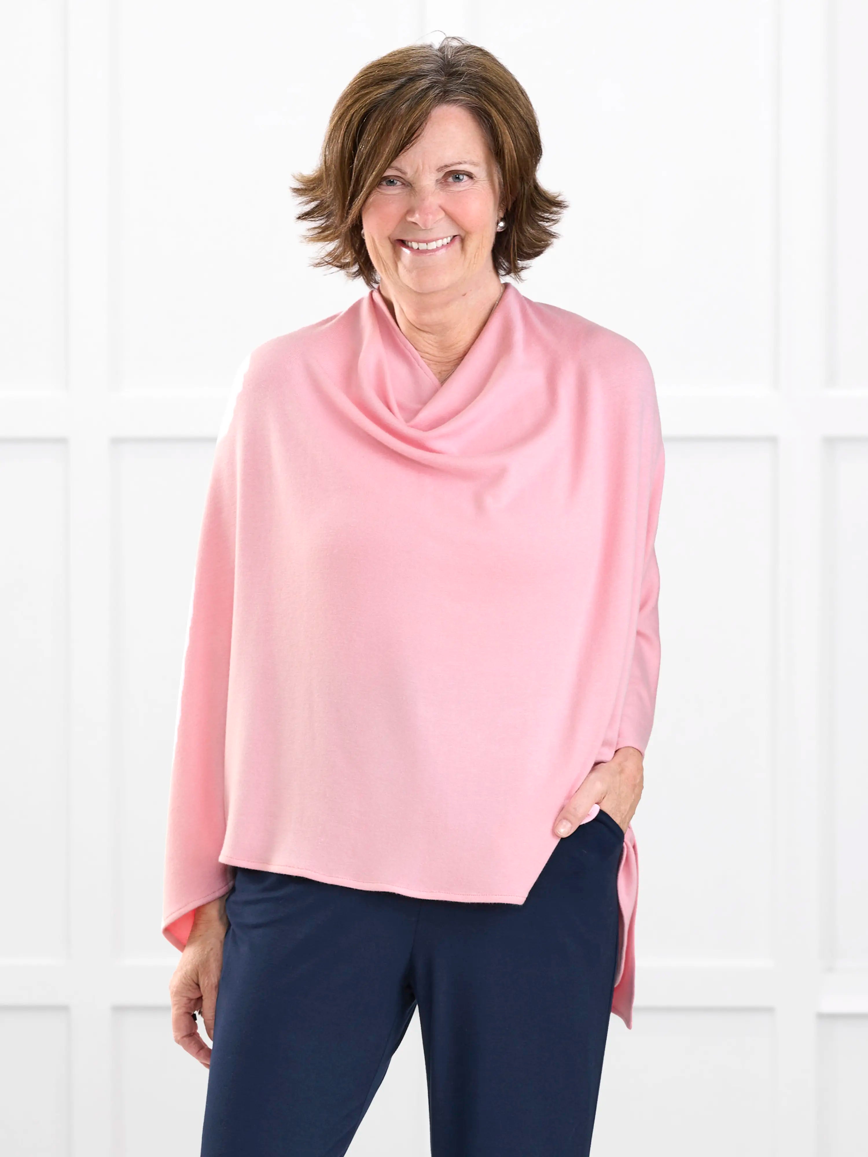 Asli lightweight sweater knit poncho for women in Whisper pink 