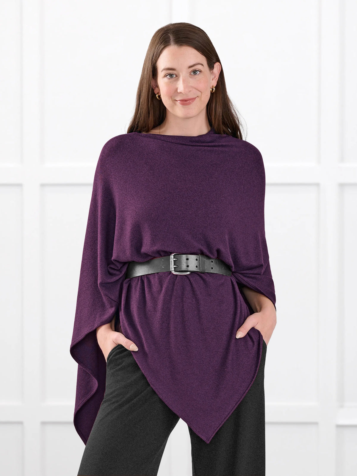 Asli lightweight sweater knit poncho for women in Blackcurrant 