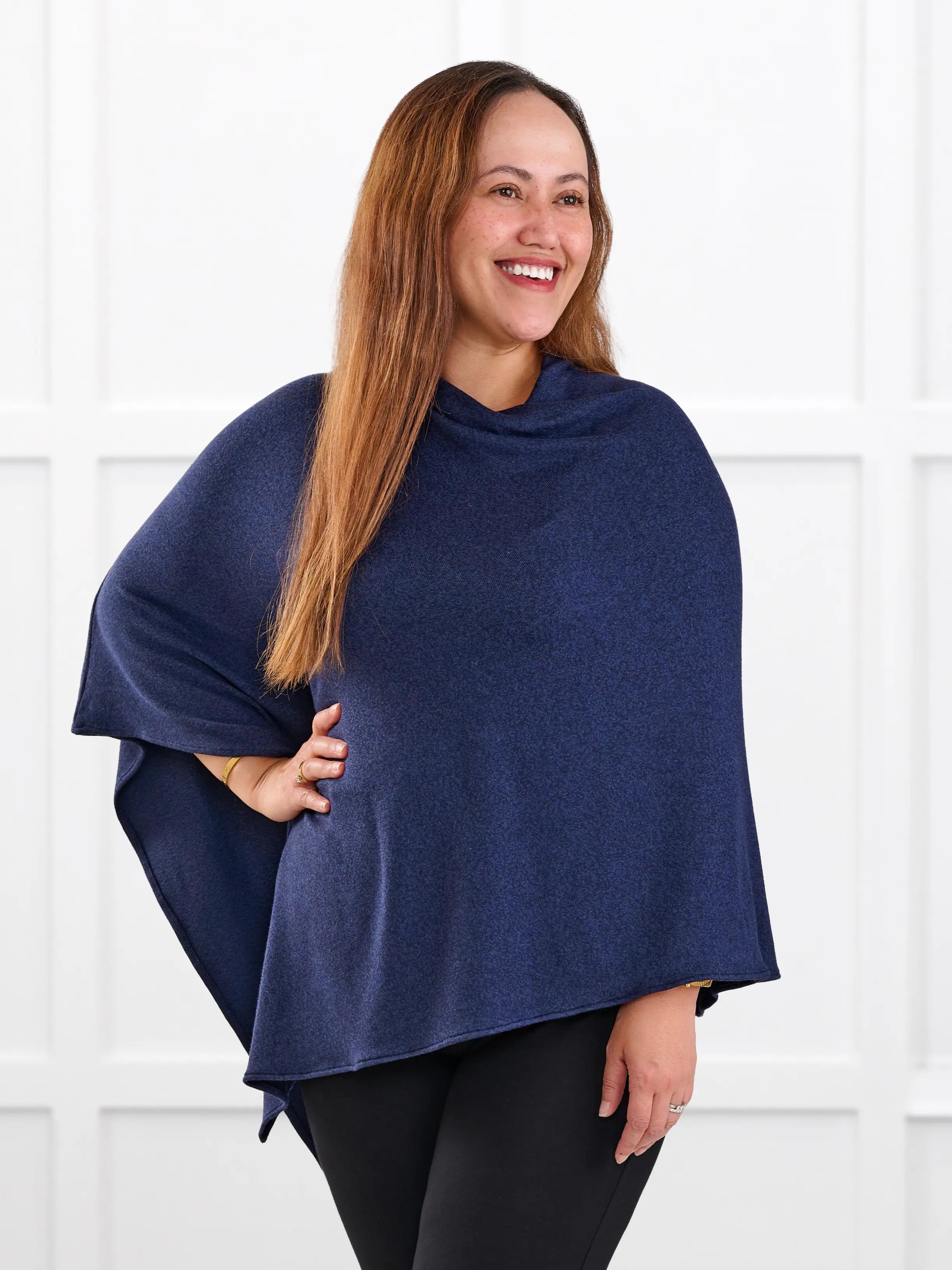 Asli lightweight sweater knit poncho for women in Midnight blue 
