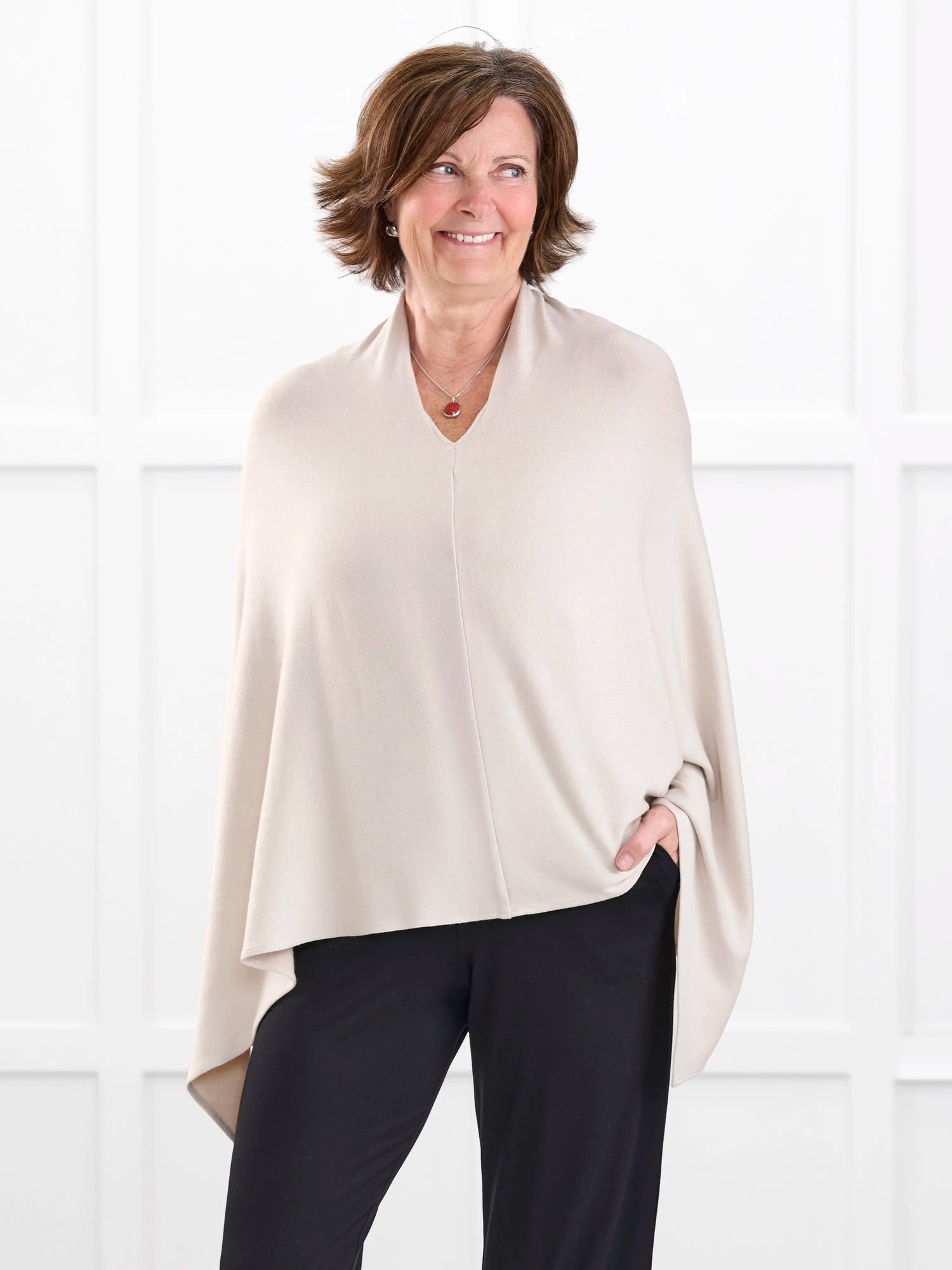 Asli lightweight sweater knit poncho for women in Seashell 