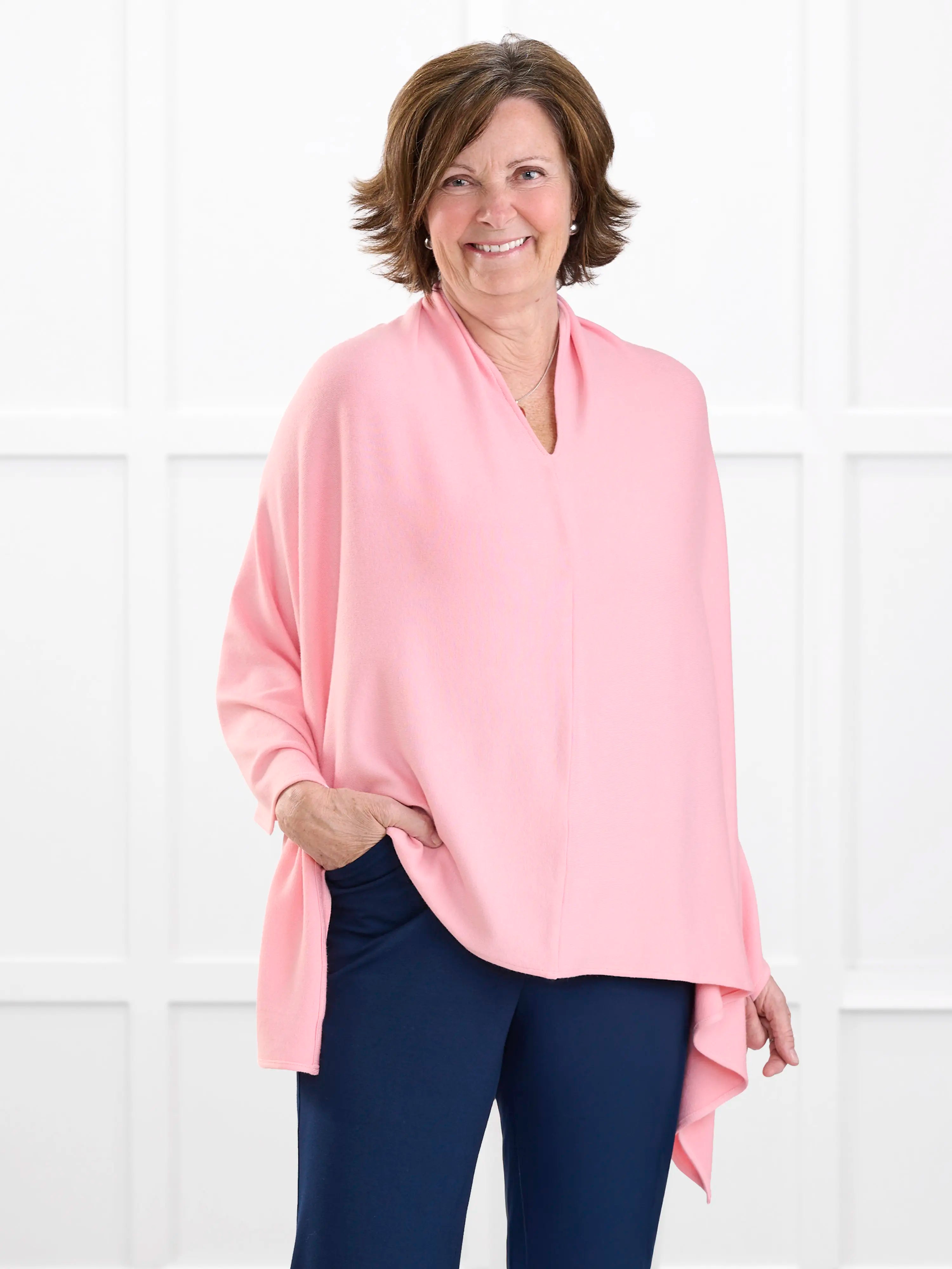Asli lightweight sweater knit poncho for women in Whisper pink 