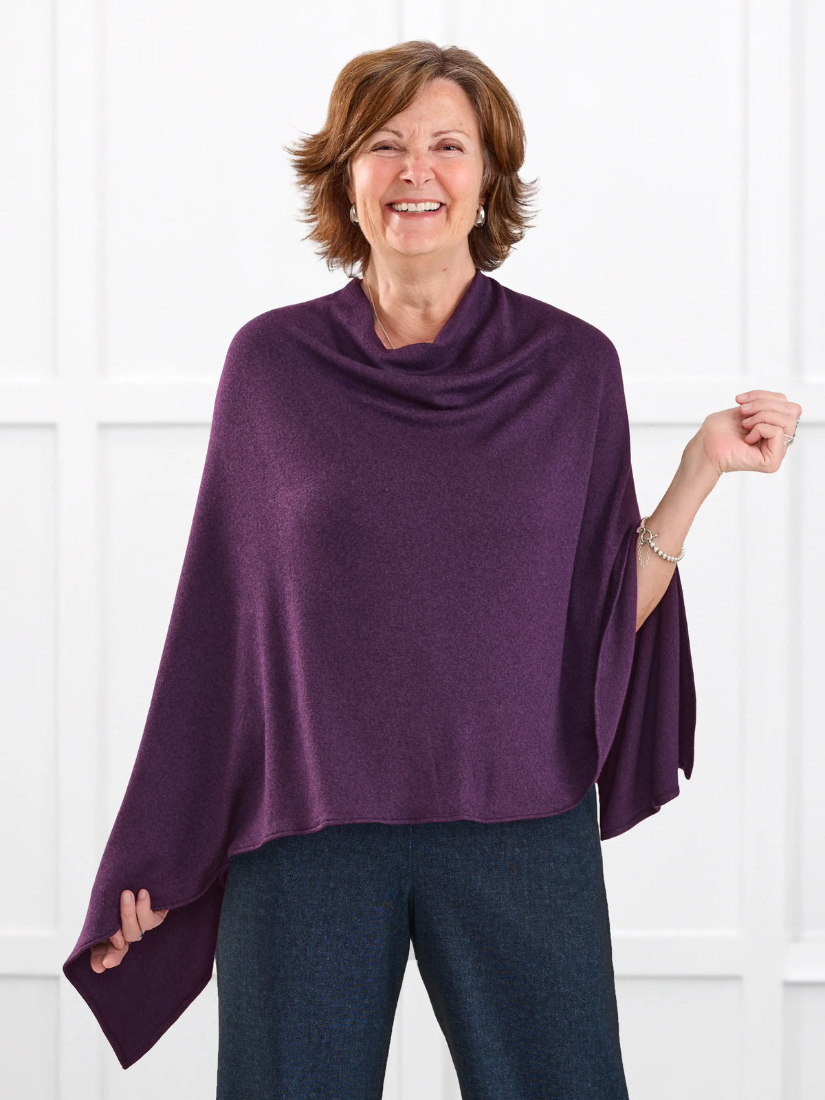 Asli lightweight sweater knit poncho for women in Blackcurrant 