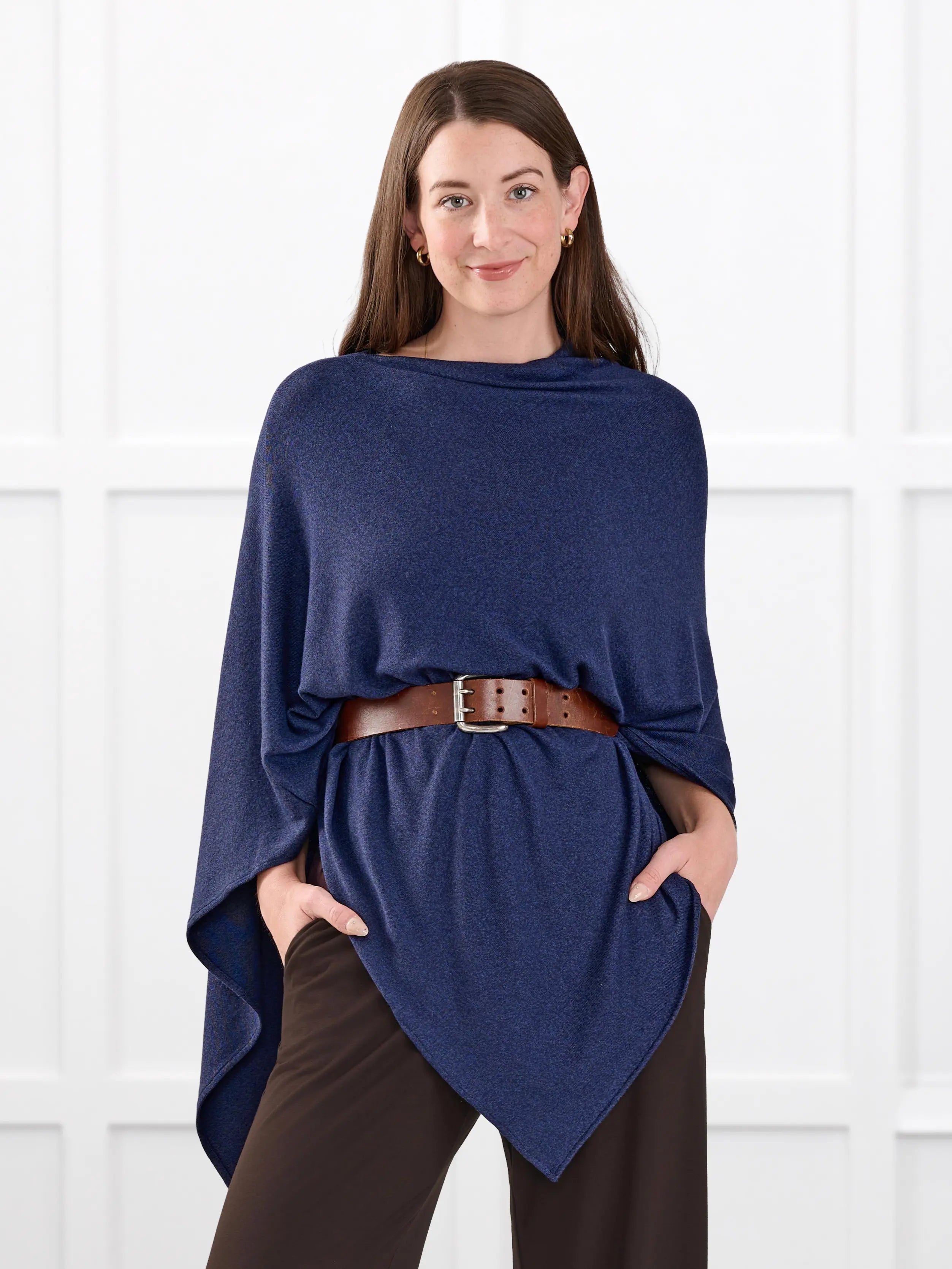 Asli lightweight sweater knit poncho for women in Midnight blue 