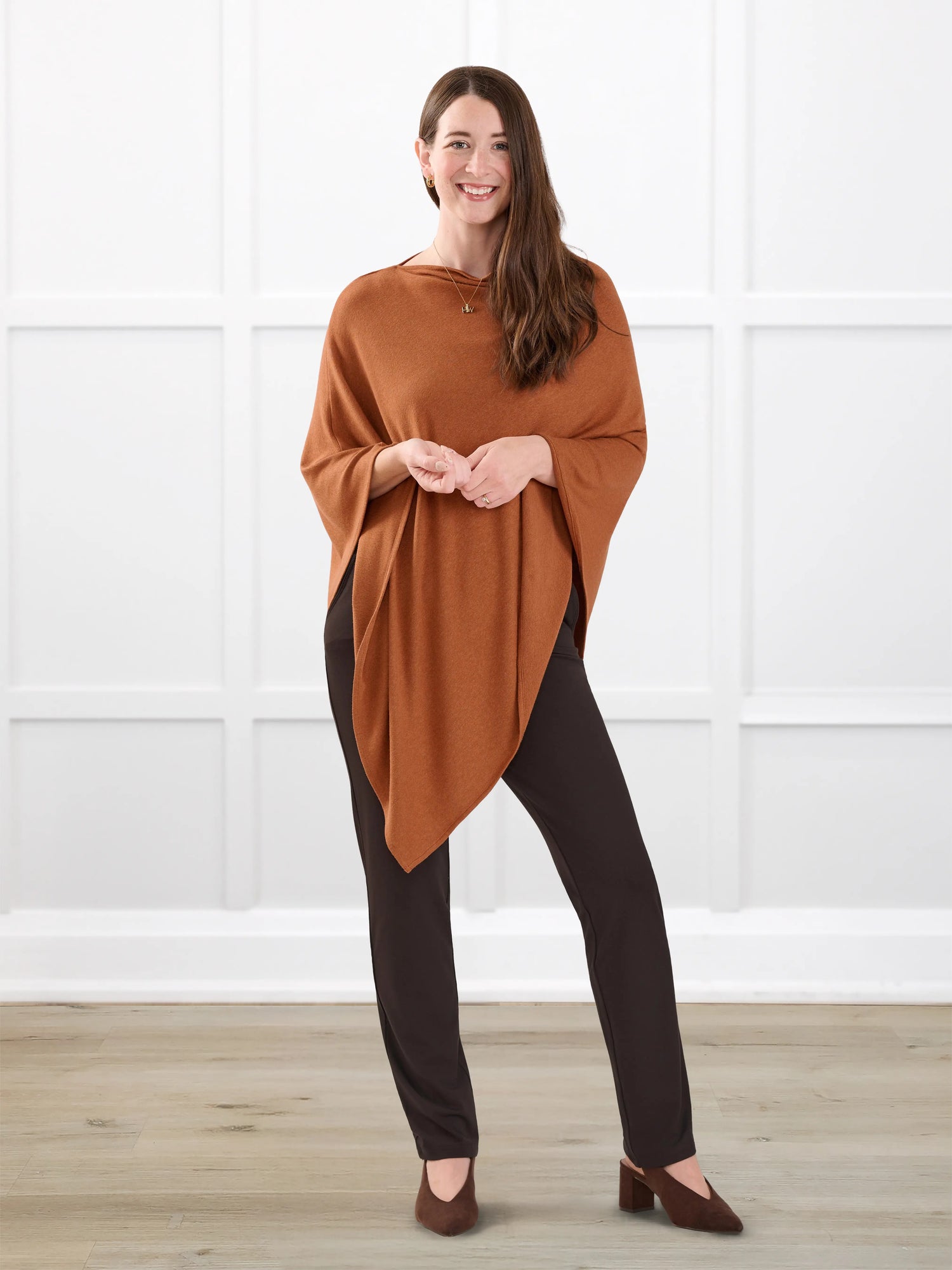 Asli lightweight sweater knit poncho for women in Rust 