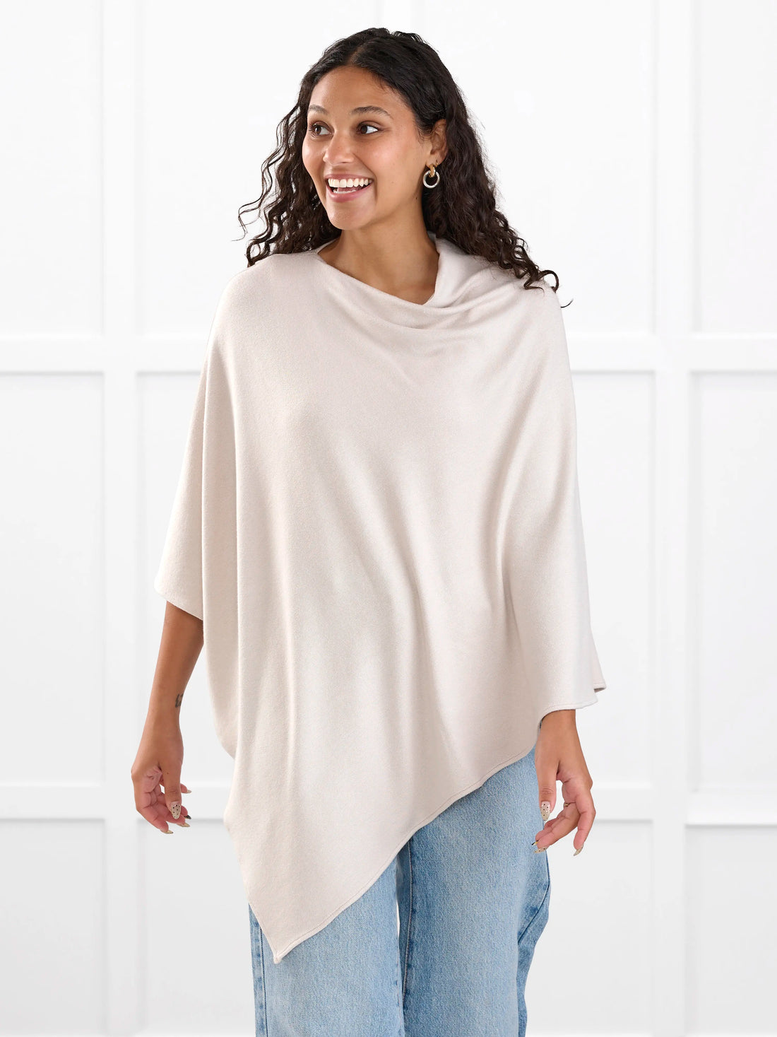 Asli lightweight sweater knit poncho for women in Seashell 