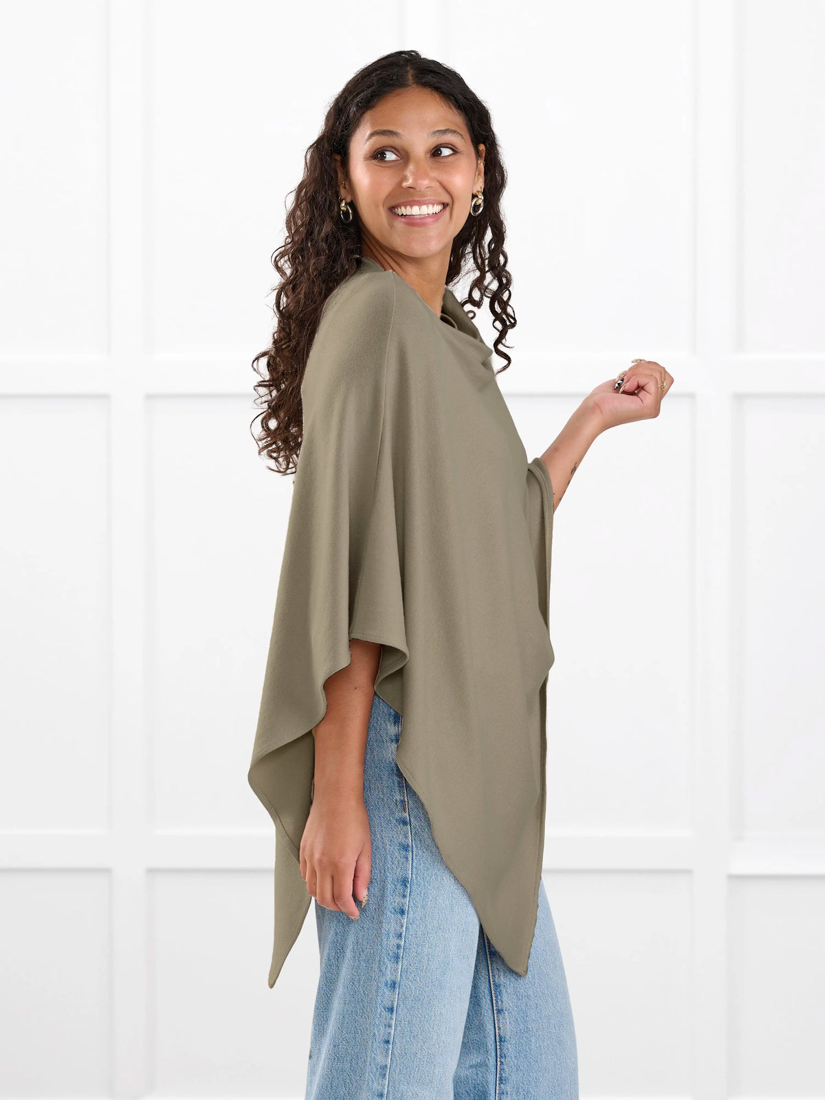Asli lightweight sweater knit poncho for women in Thyme 