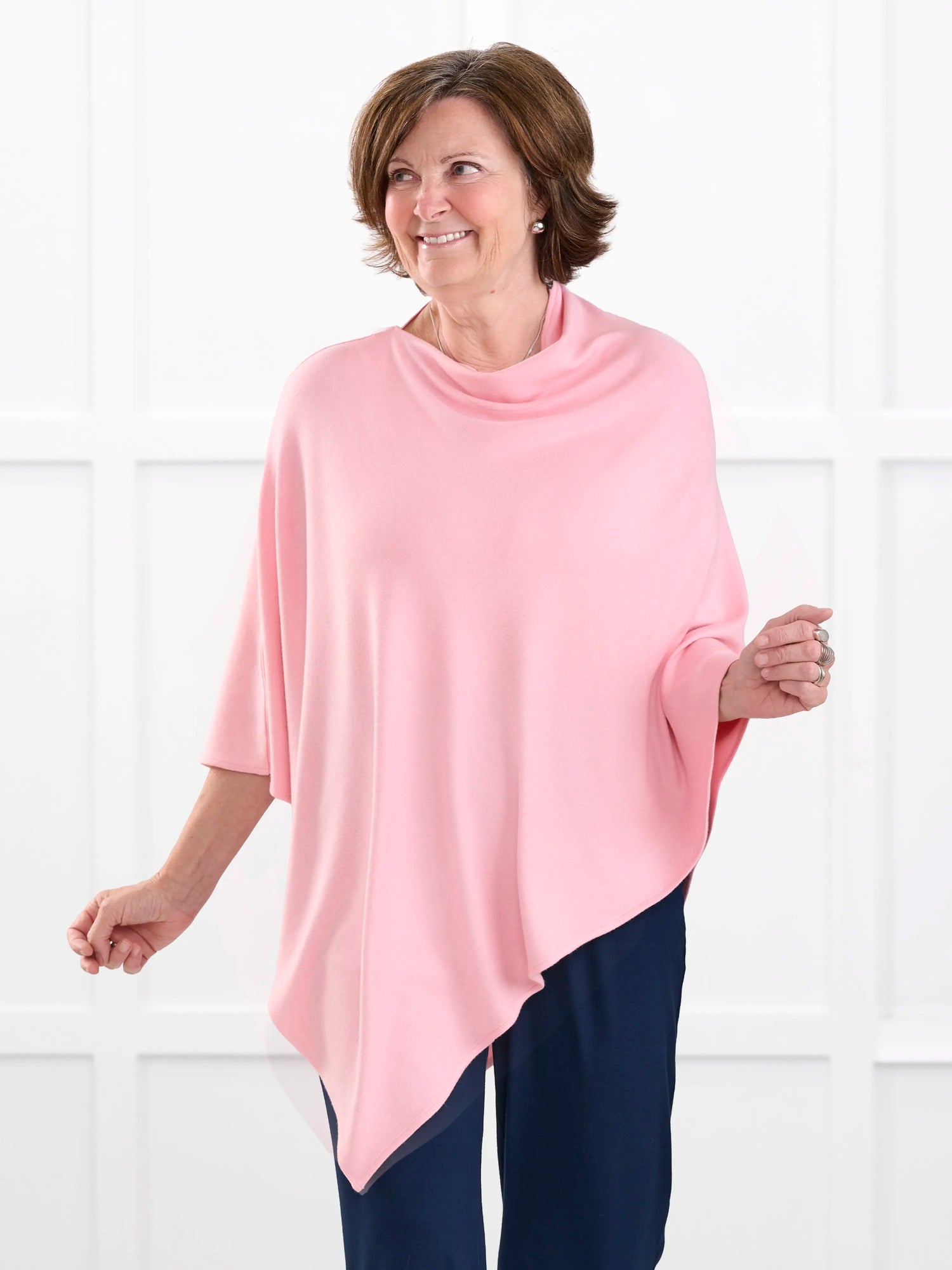 Asli lightweight sweater knit poncho for women in Whisper pink 