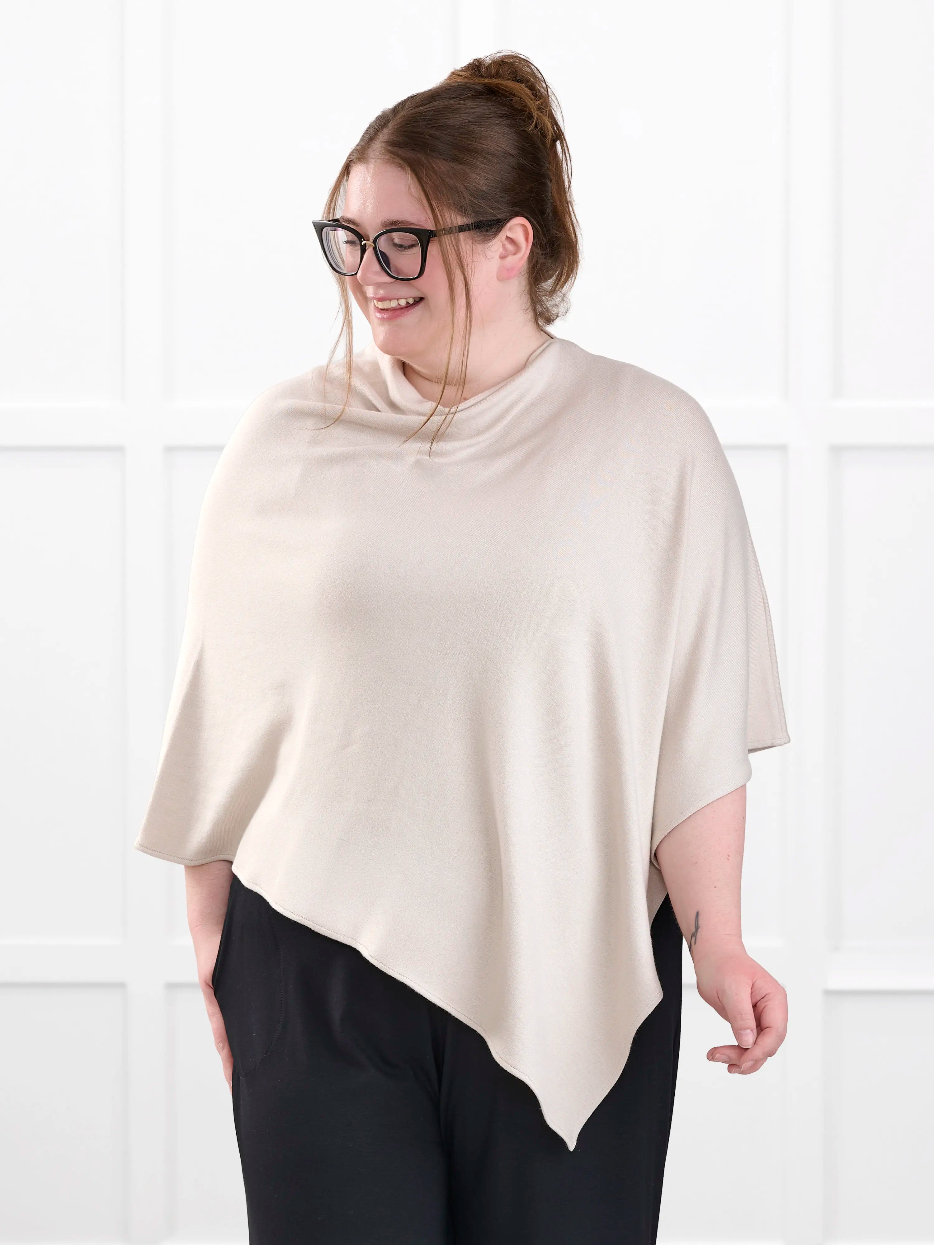 Asli lightweight sweater knit poncho for women in Seashell 