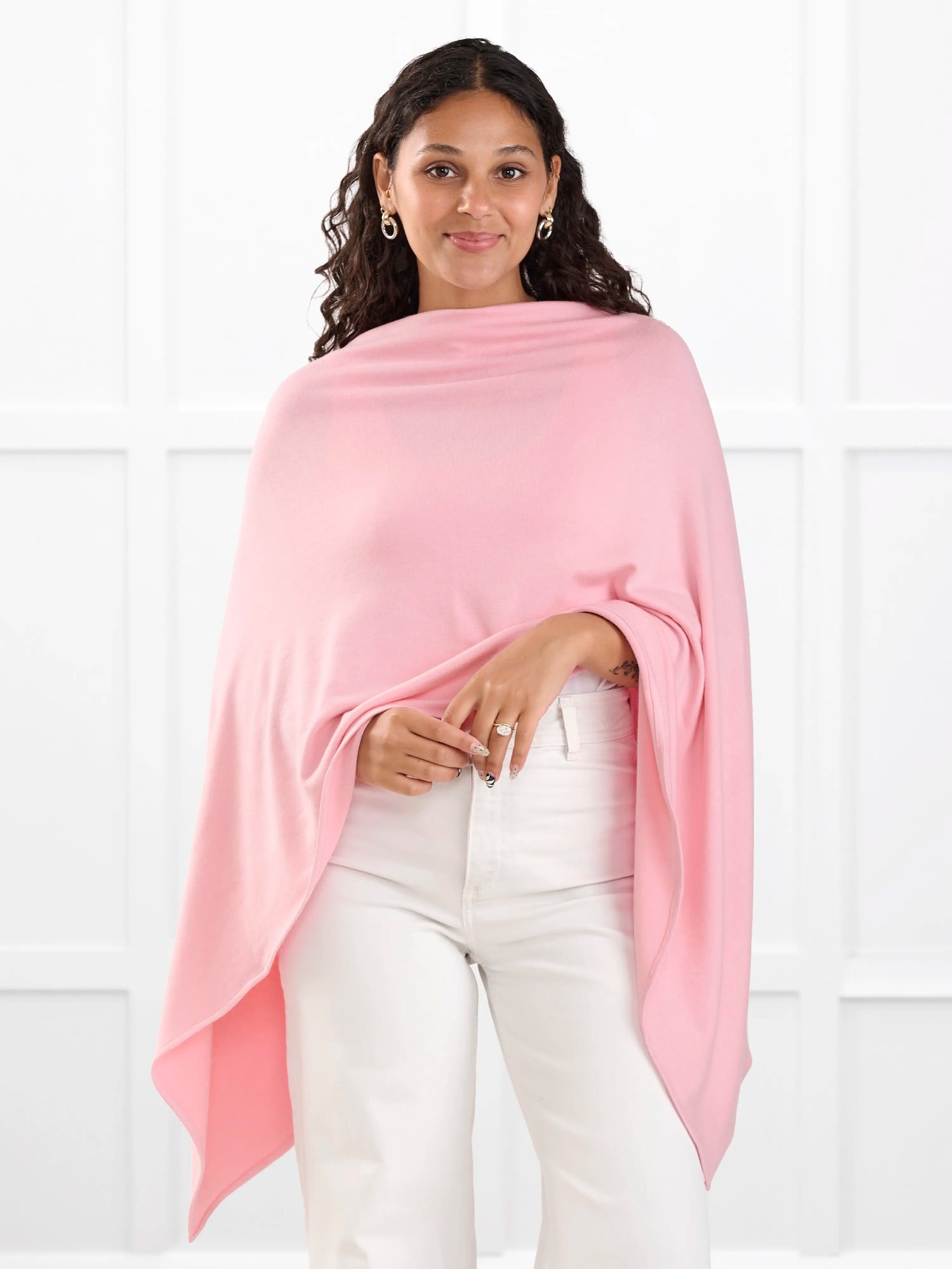 Asli lightweight sweater knit poncho for women in Whisper pink 
