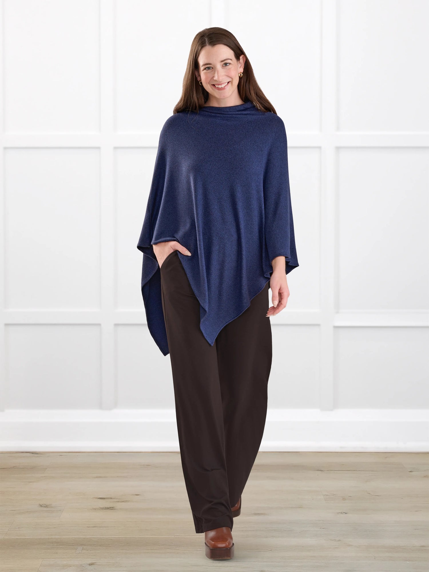 Asli lightweight sweater knit poncho for women in Midnight blue 