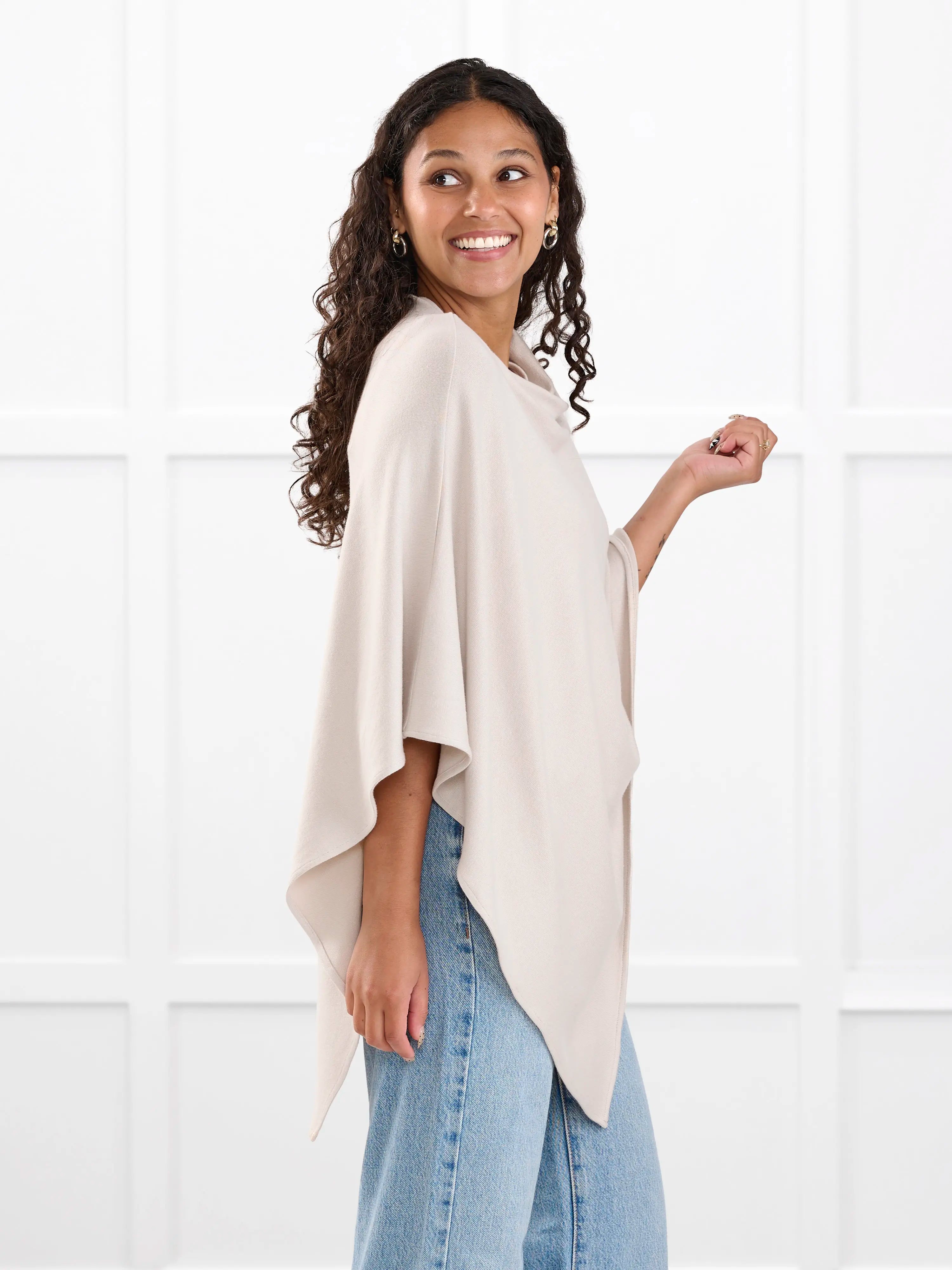 Asli lightweight sweater knit poncho for women in Seashell 