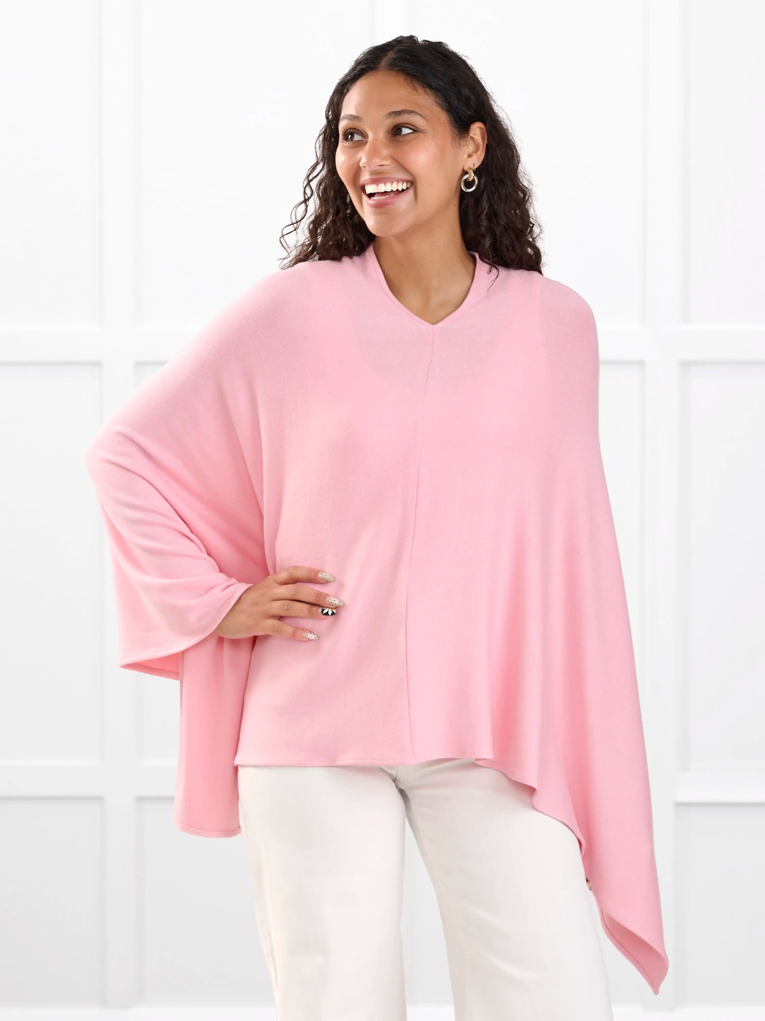 Asli lightweight sweater knit poncho for women in Whisper pink 