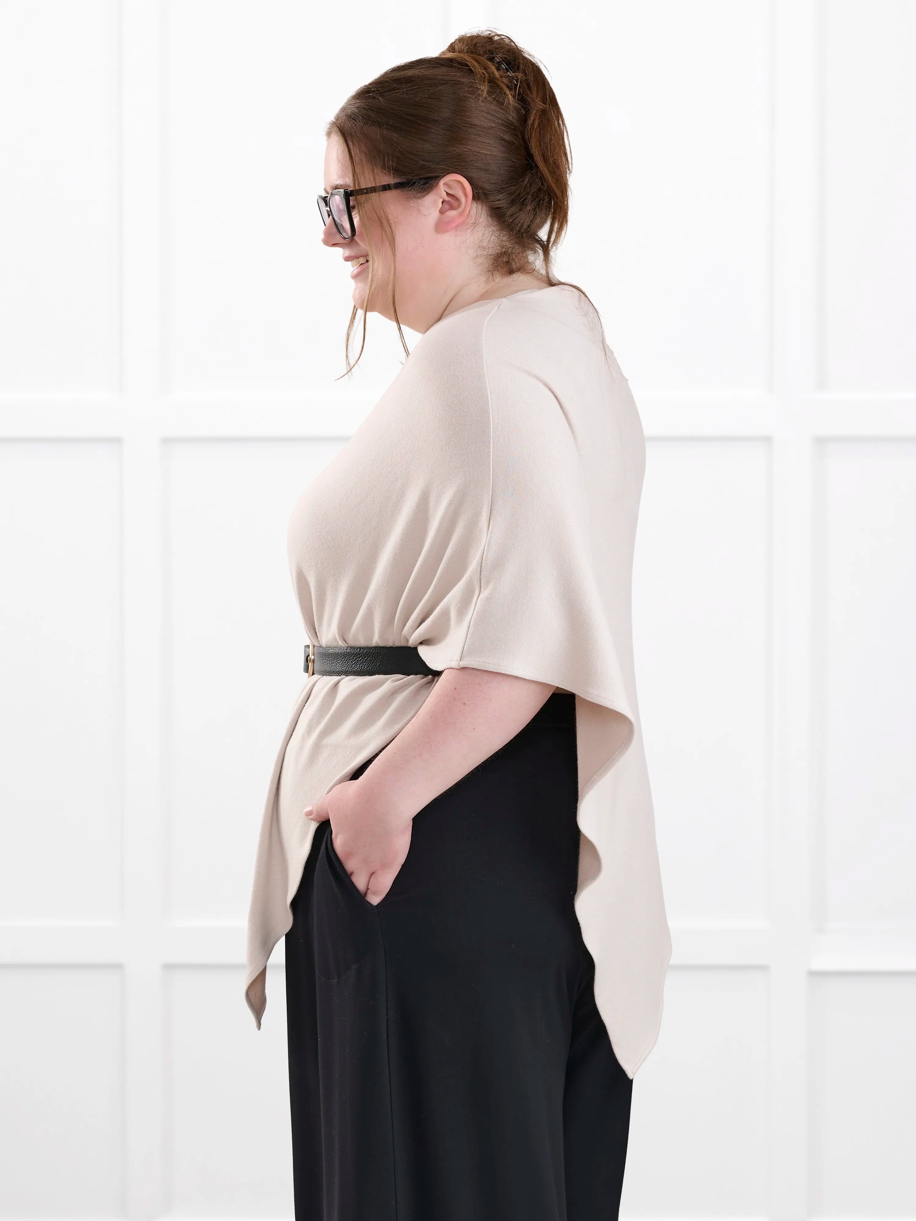 Asli lightweight sweater knit poncho for women in Seashell 