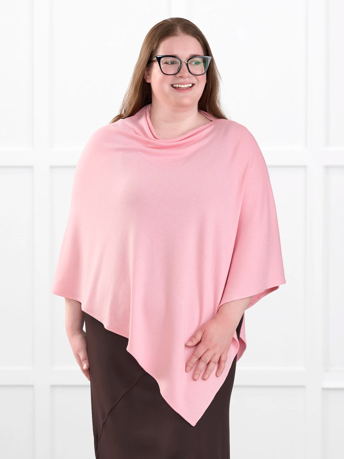 Asli lightweight sweater knit poncho for women in Whisper pink 