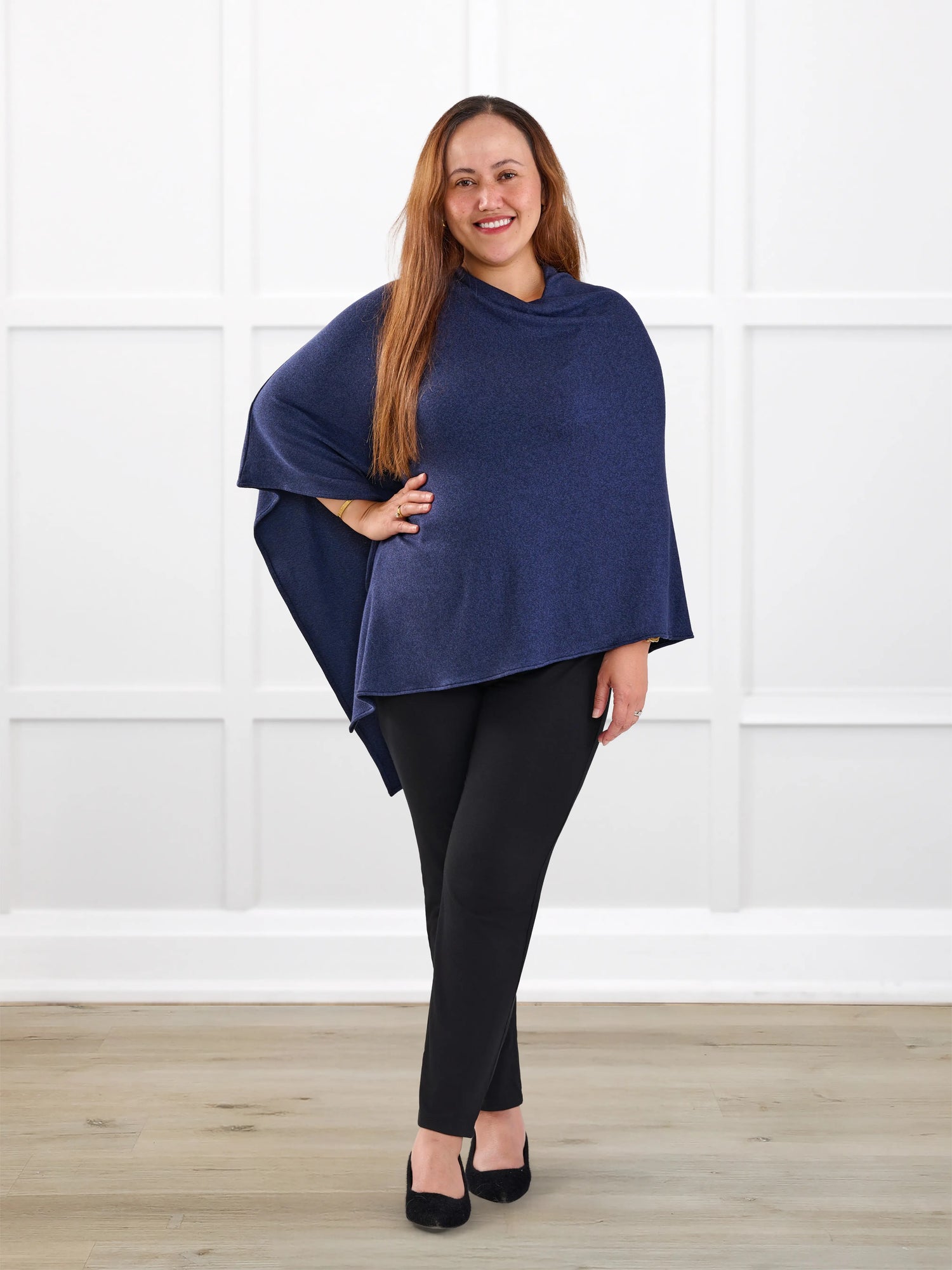 Asli lightweight sweater knit poncho for women in Midnight blue 