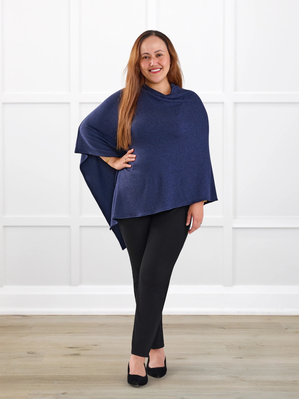 Asli lightweight sweater knit poncho for women in Midnight blue 