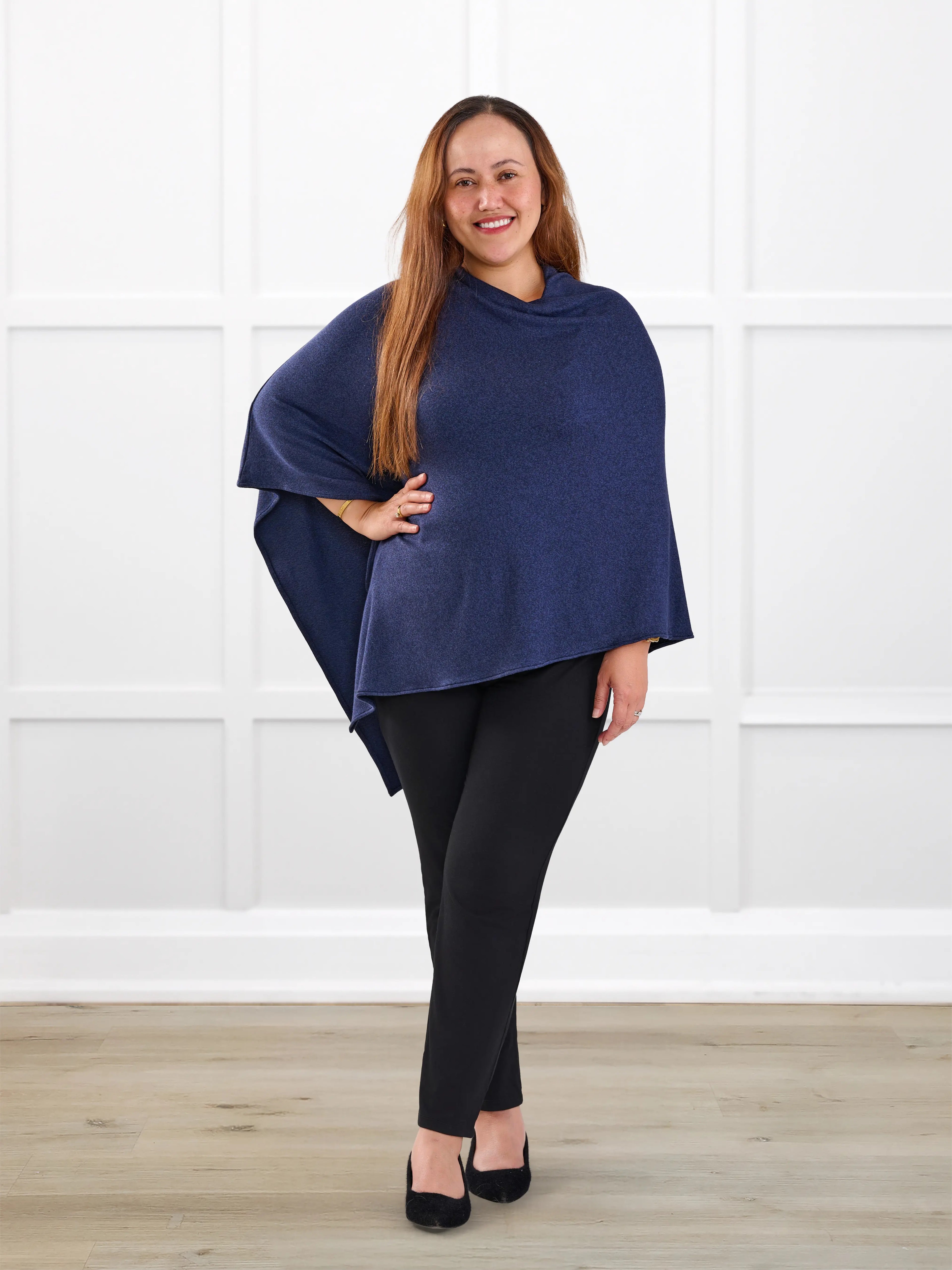 Asli lightweight sweater knit poncho for women in Midnight blue 