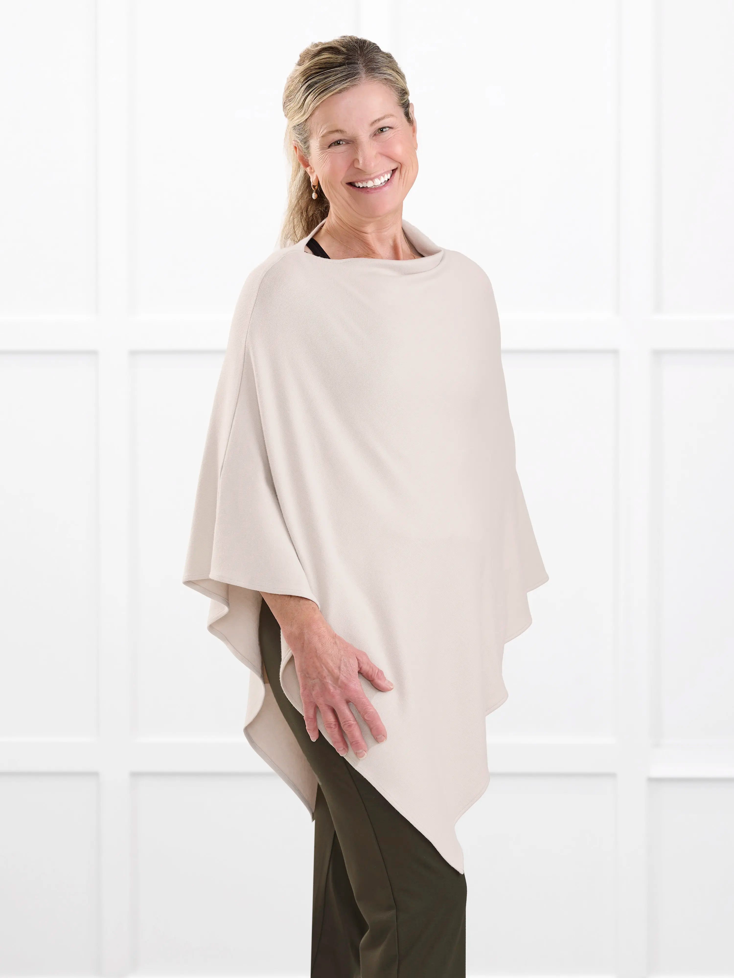 Asli lightweight sweater knit poncho for women in Seashell 