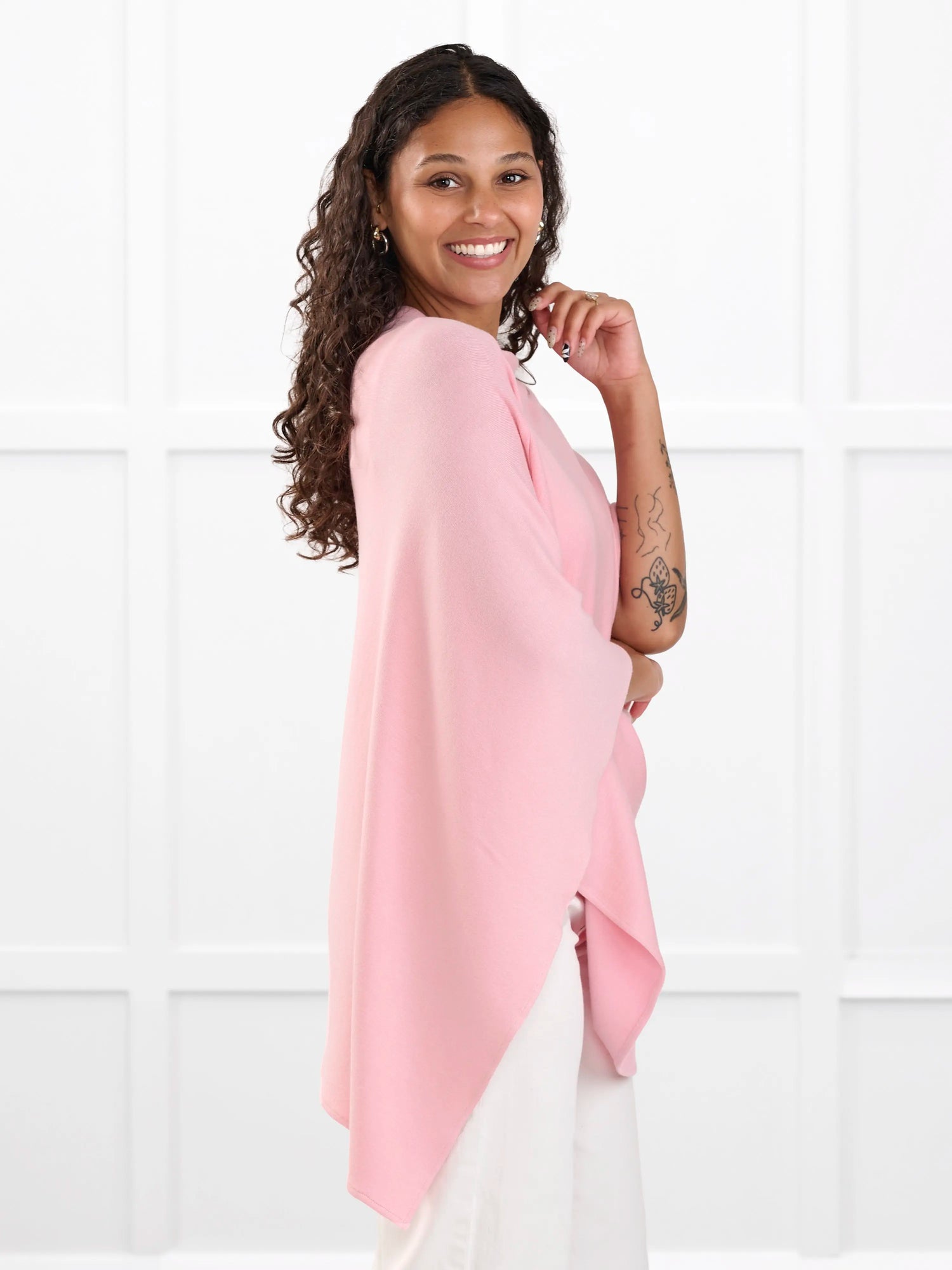 Asli lightweight sweater knit poncho for women in Whisper pink 