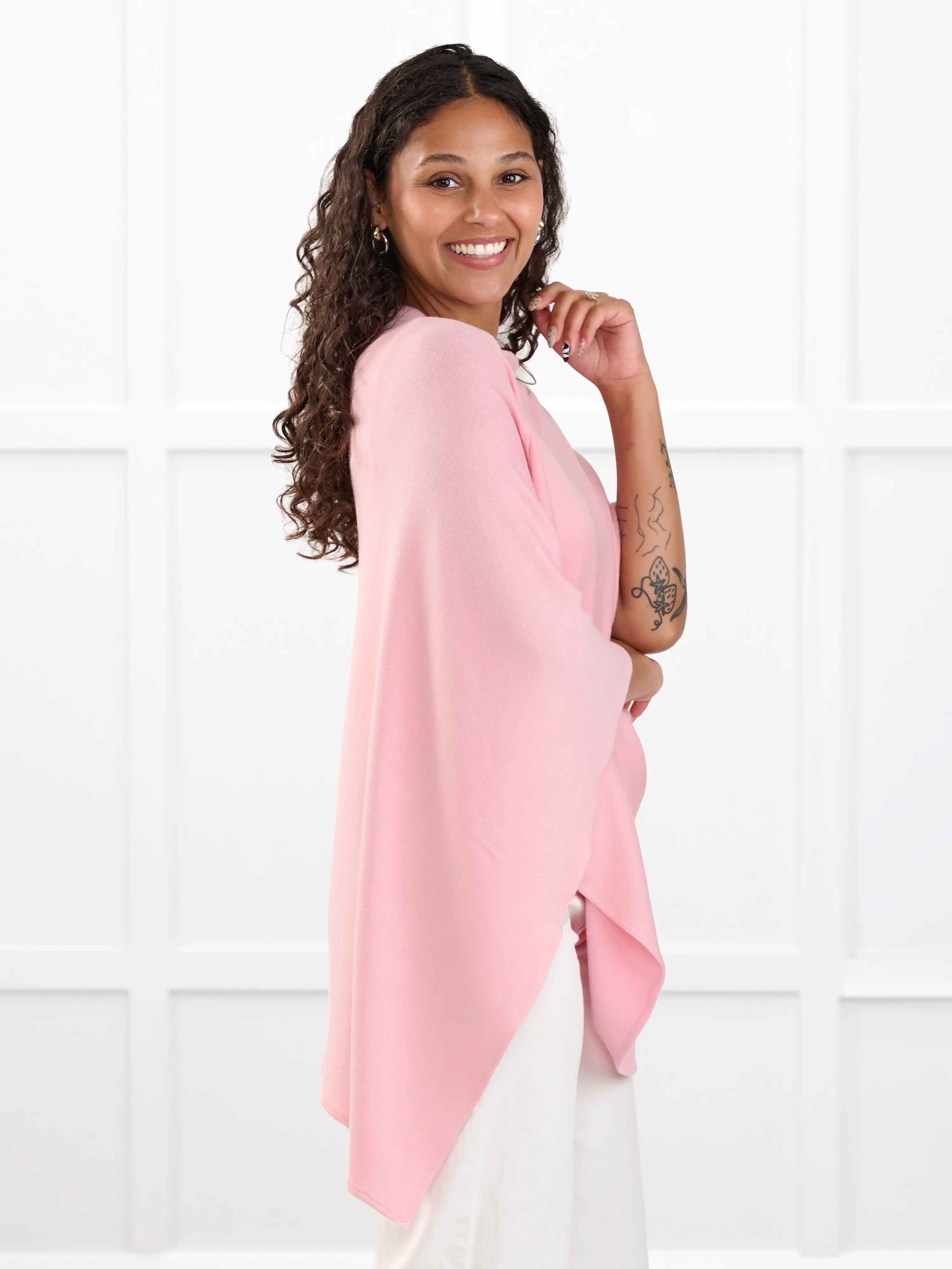 Asli lightweight sweater knit poncho for women in Whisper pink 