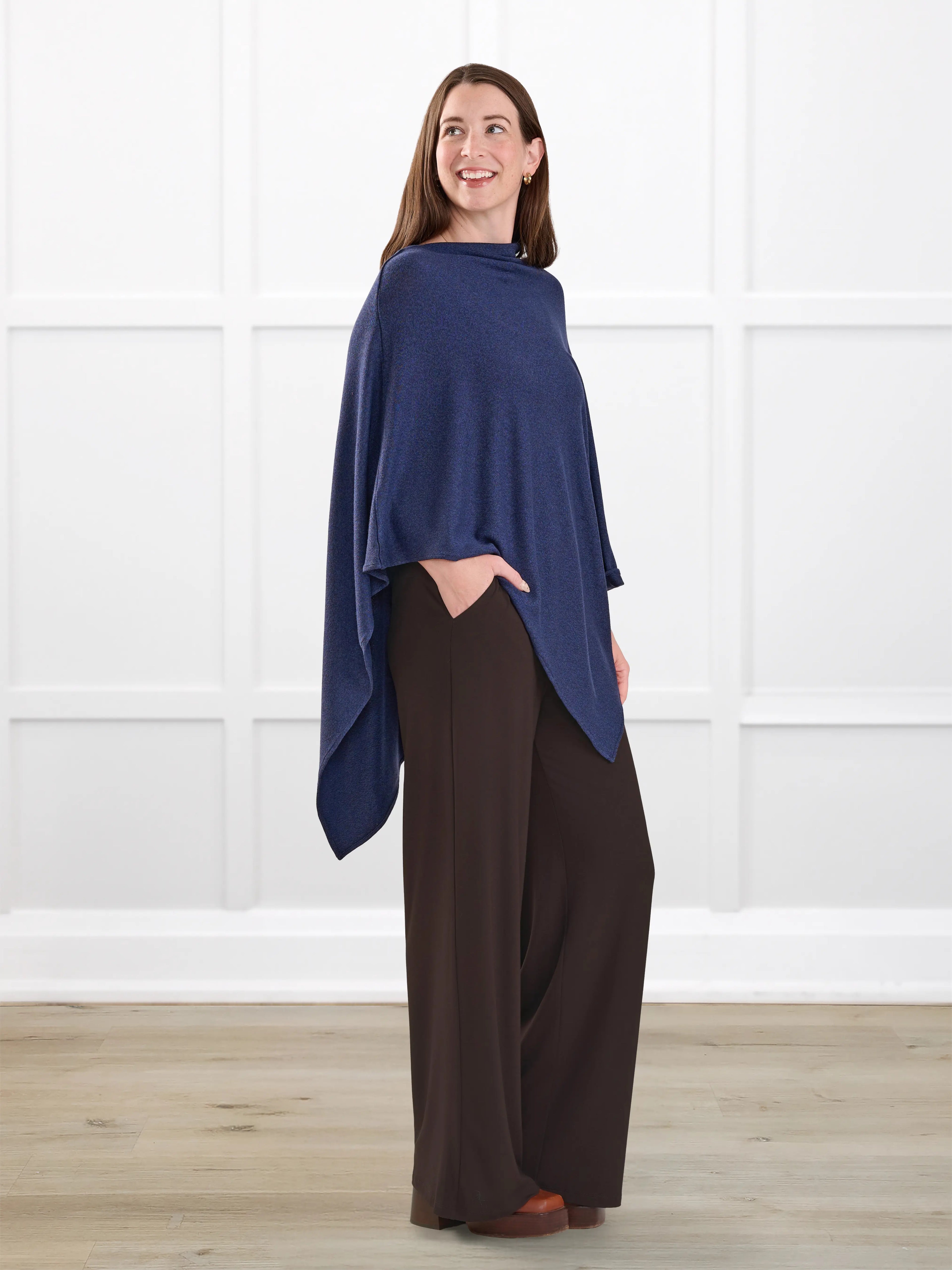 Asli lightweight sweater knit poncho for women in Midnight blue 