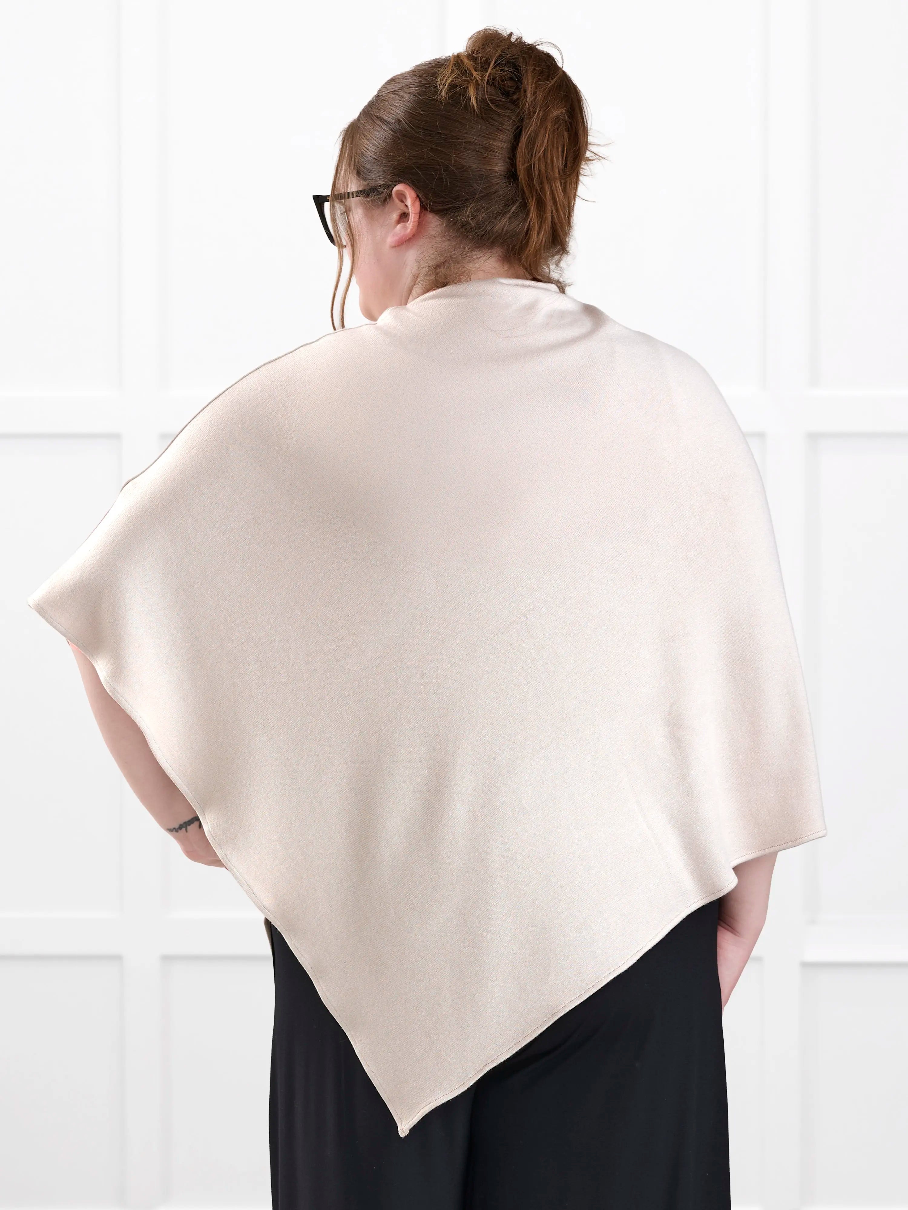 Asli lightweight sweater knit poncho for women in Seashell 