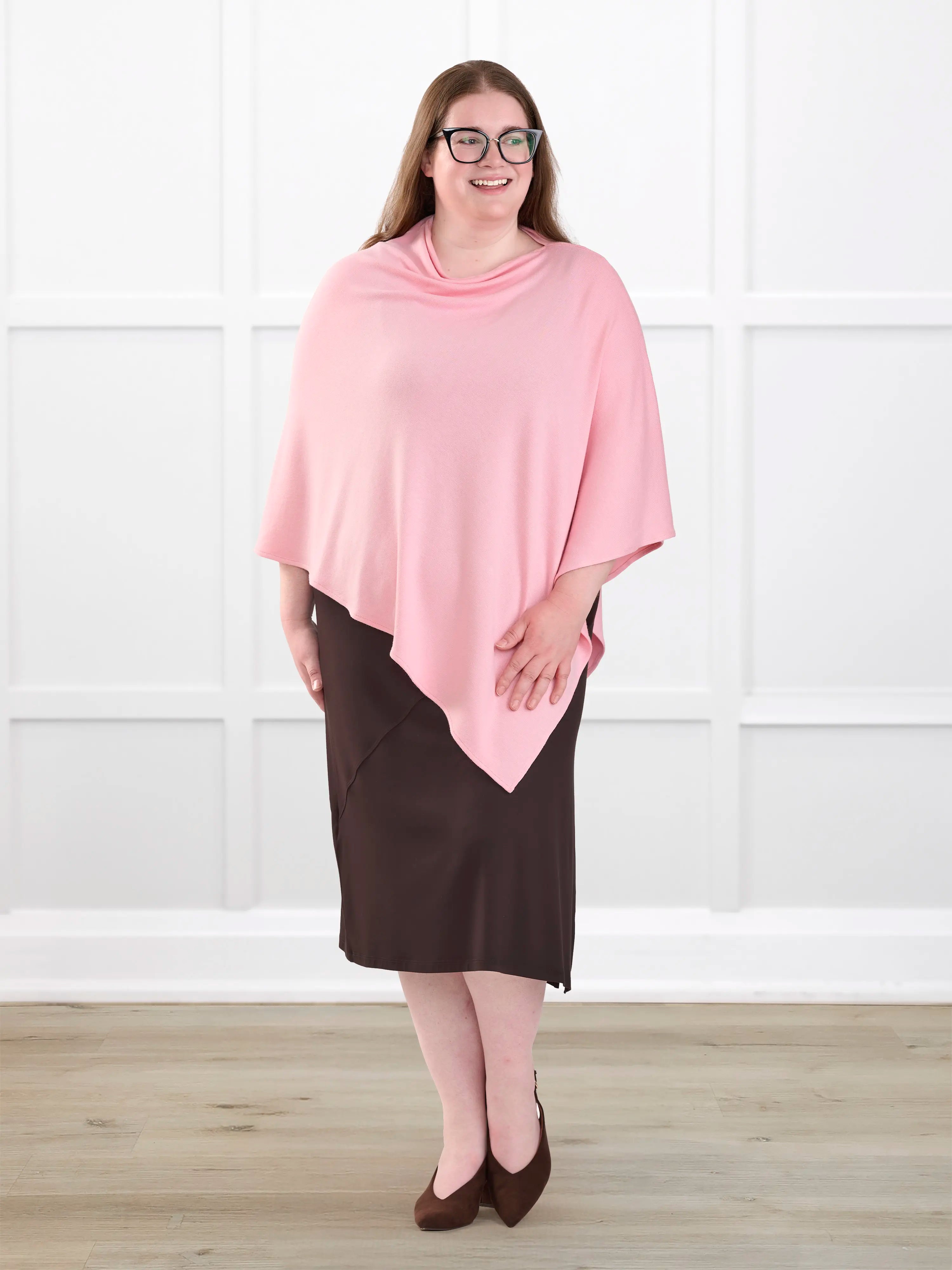 Asli lightweight sweater knit poncho for women in Whisper pink 