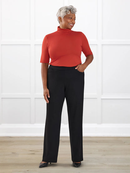 Avalynn mid rise straight leg pant for women in Black on model Keethai, size M @Keethai-M 